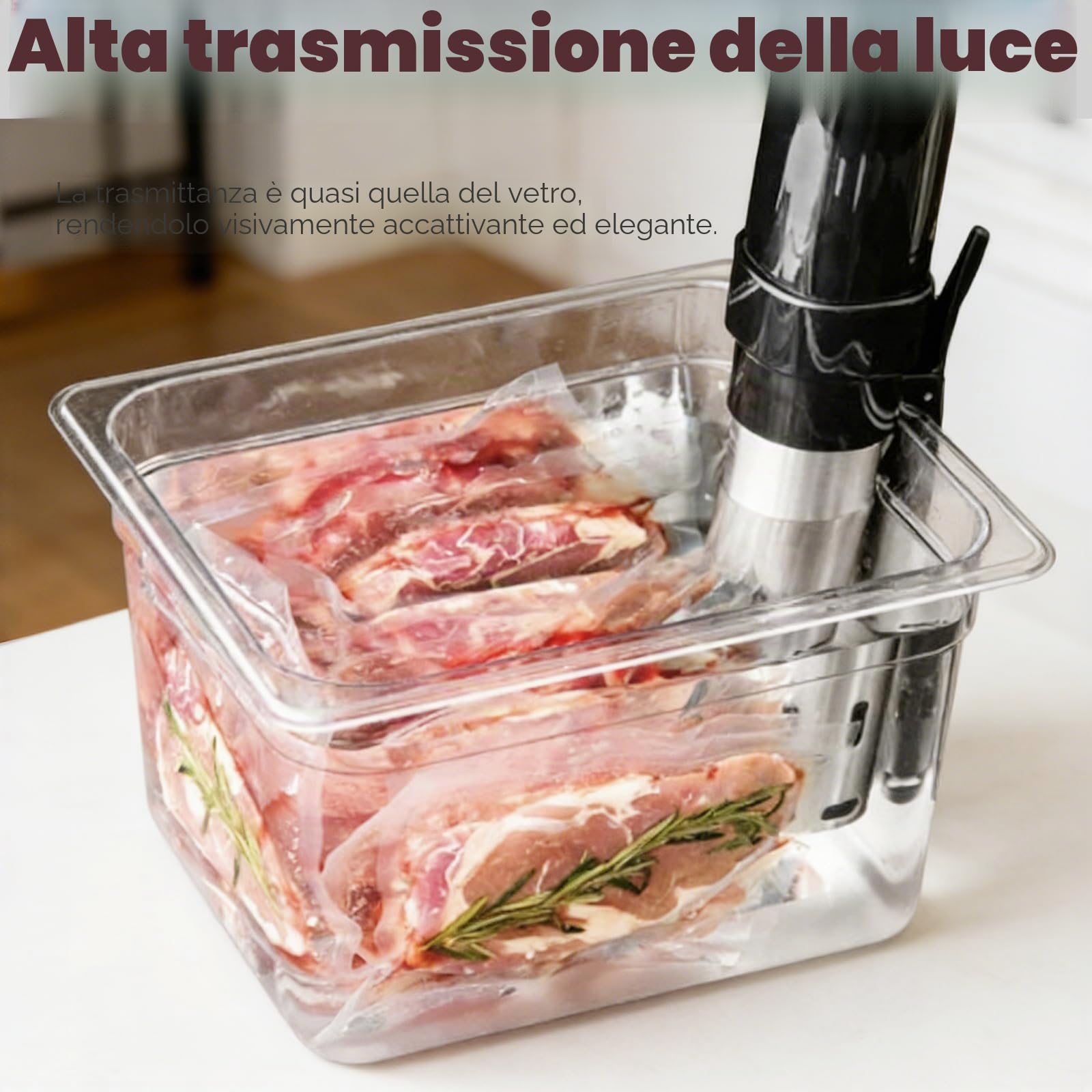 Contenitore Sous Vide, 11L con Coperchio Ribaltabile Aggiornato e Griglia in Acciaio Inox 32,5×26,5×20 cm Contenitore Trasparente BPA Free per Carne Pesce e Cucina Sottovuoto