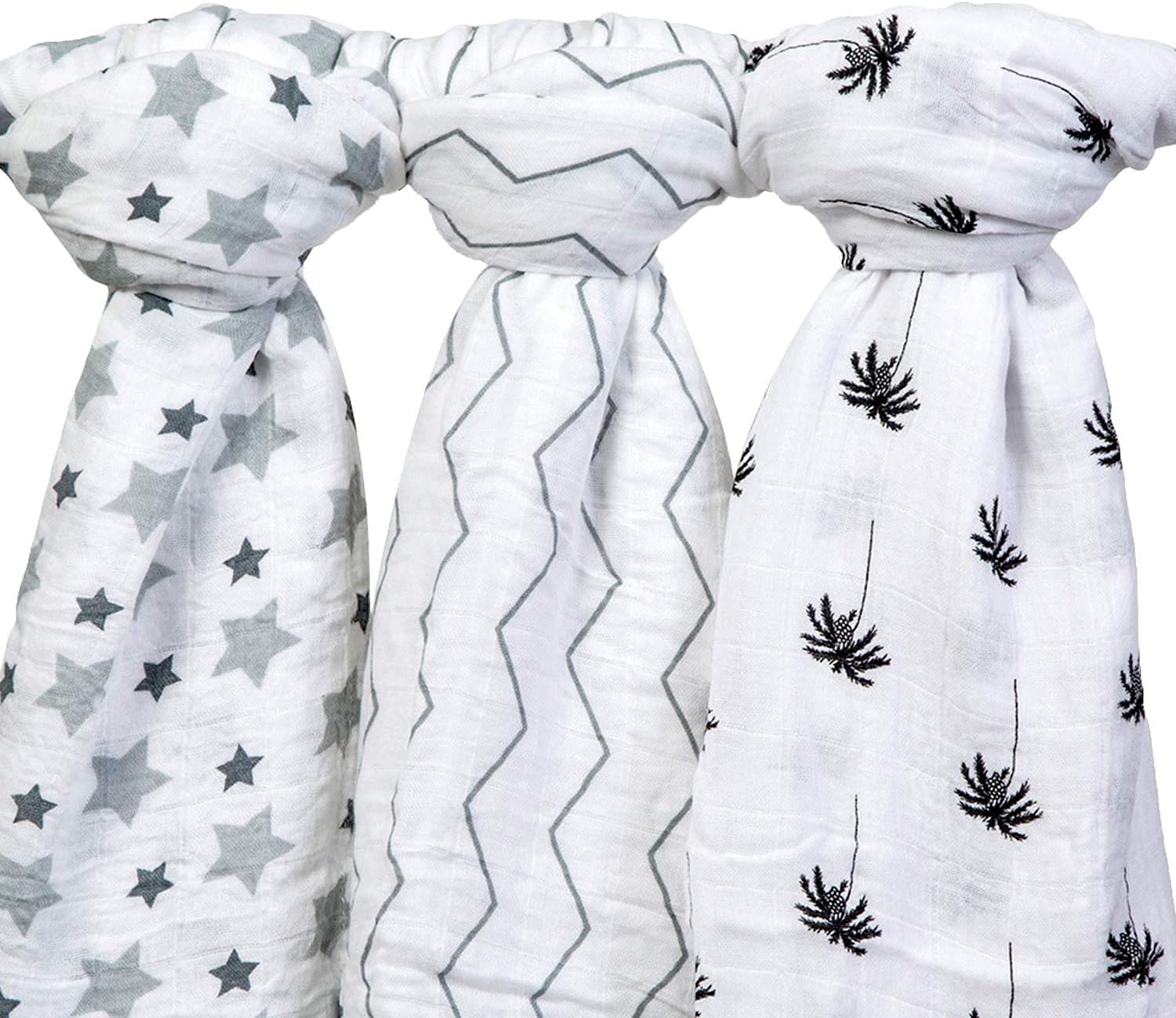 Cutie Bebe Nursery Muslin Swaddle Blanket Set- Large Bamboo Receiving Blanket for Newborn, Baby Girl or Boy Unisex, 47" x 47" (3 Pack, Tropical Island)