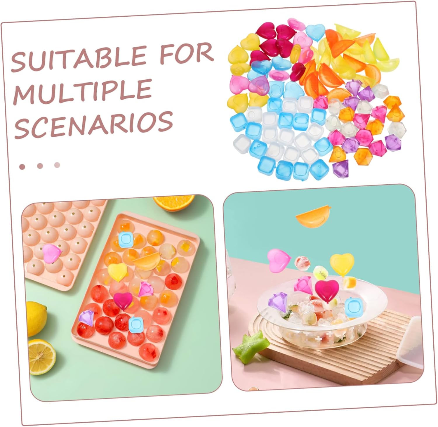 96pcs Reusable Ice Cube Multi Shape Refreezable Ice Cubes for Drinks and Cocktails for Home Decor and Beverage Cooling