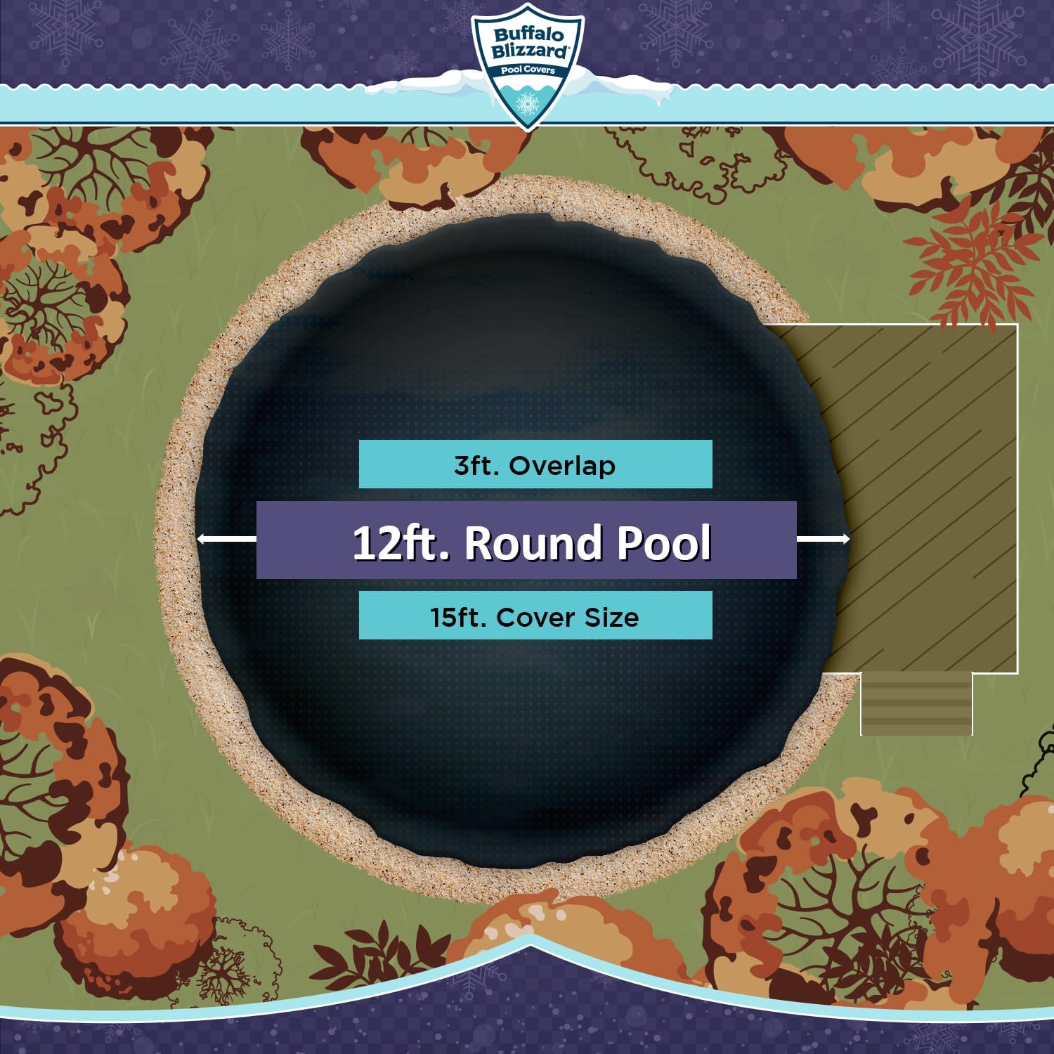 Buffalo Blizzard 12 ft Round Micro Mesh Winter Cover with Leaf Net for Above Ground Swimming Pools | Durable Seasonal Pool Cover with 3 ft Overlap for Easy, Secure Installation