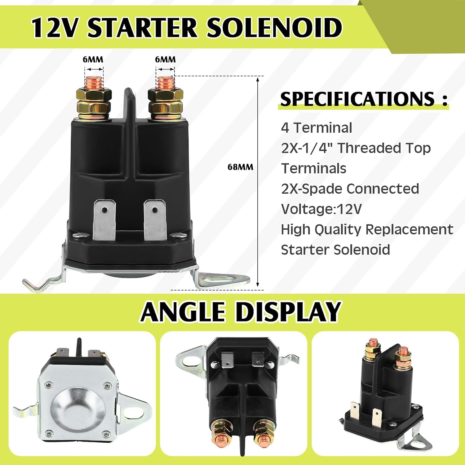 3 Pcs Starter Replacement Compatible with John Deere L100, Briggs, Cub Cadet Lawn Mower Tractors, 593934 Motor, 762-1261-211-51 Starter Solenoid, 175566 Ignition Switch with Key