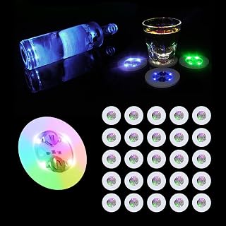 LED Coaster, 25 Pcs Light Up Coasters for Drinks, 7 Colors RGB LED Liquor Bottle Lights Stickers Coasters, Flash Light Up Bar Coaster for Club, Bar, Party, Wedding Decor (25pcs Chromatic)