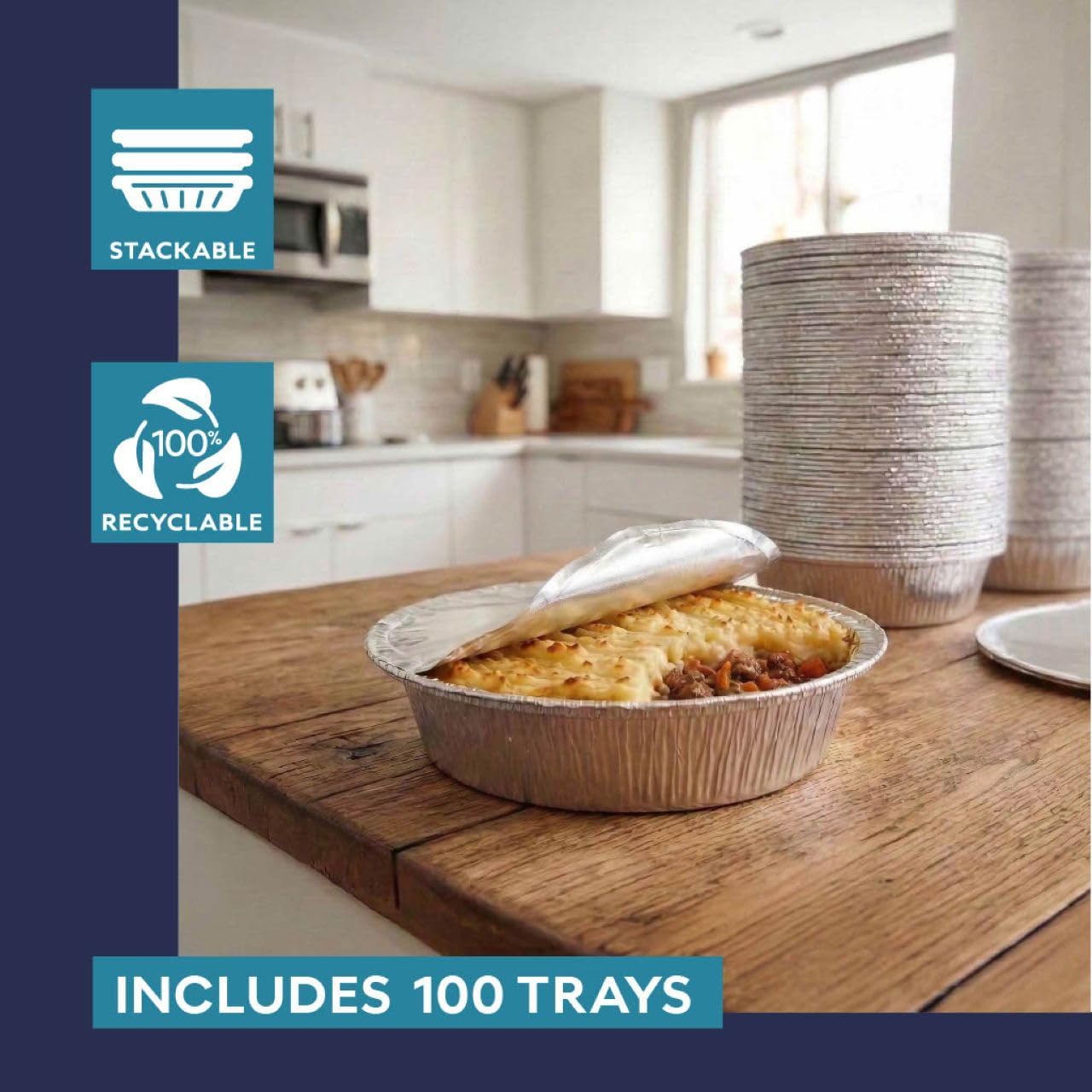 The Name 9" Round 100 Pack Aluminum Foil Pans Disposable Pie Tins, Mini Pans, Tart Baking Trays, Oven/Freezer Safe, Perfect for Apple Pie, Pumpkin Pie, Quiche, Pot Pie, Cobbler, Catering/Food Service