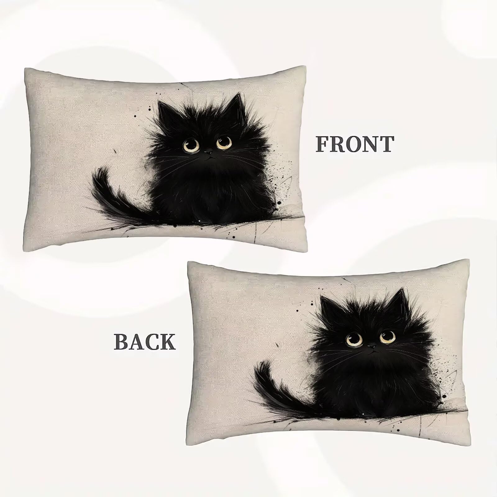 2er Set Katze Outdoor Kissen Schwarz Kissenbezug 80x100 cm Groß wasserdichte Leinen Dekokissen mit Unsichtbarer Reißverschluss, Wohndeko für Garten, Balkon, Outdoor/Indoor Sofa, Bank, Bett 1B-620