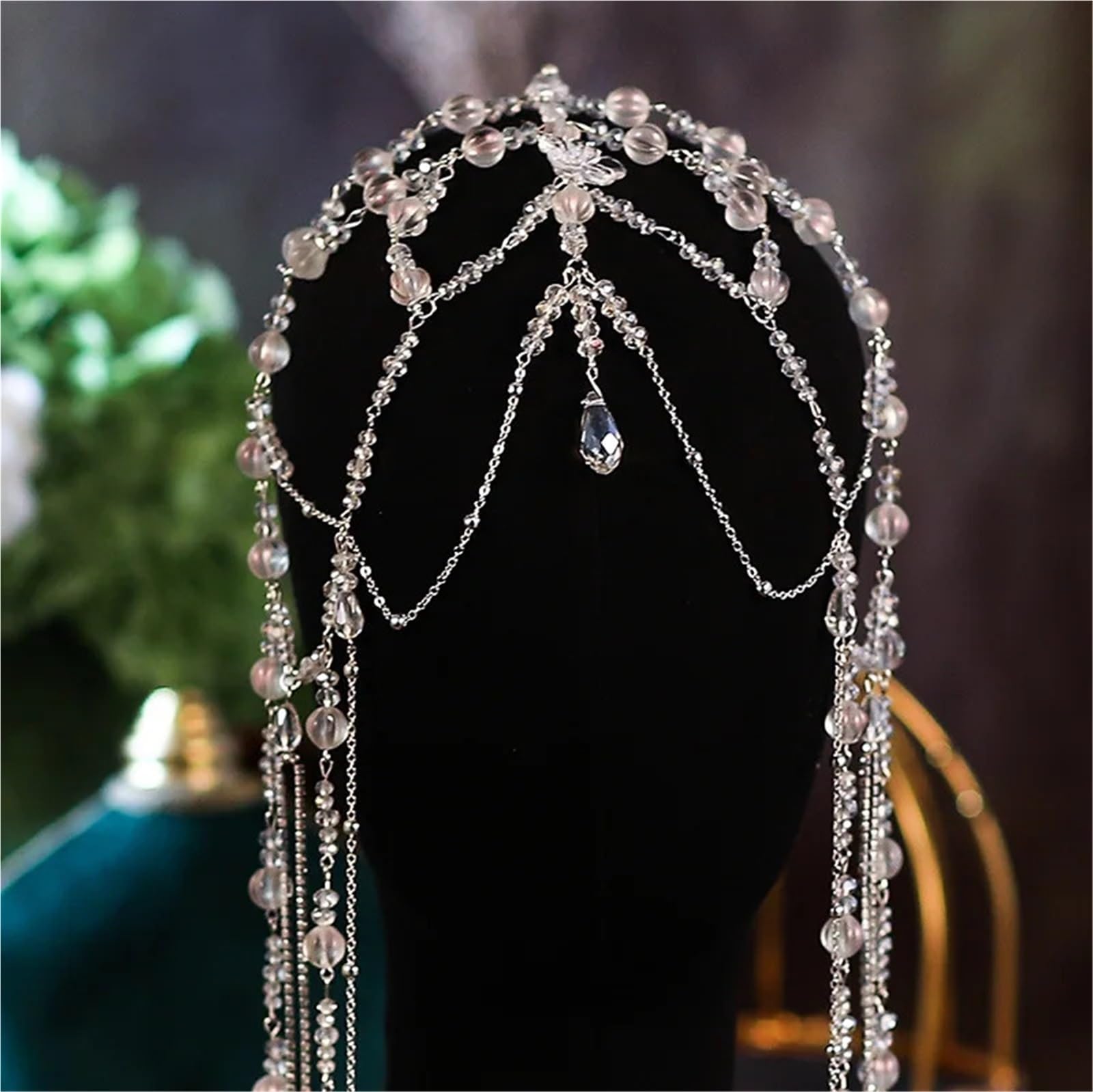 Diadema con cuentas for novia, cadena frontal de cristal for la cabeza | Accesorios for el cabello de boda elegantes for mujeres