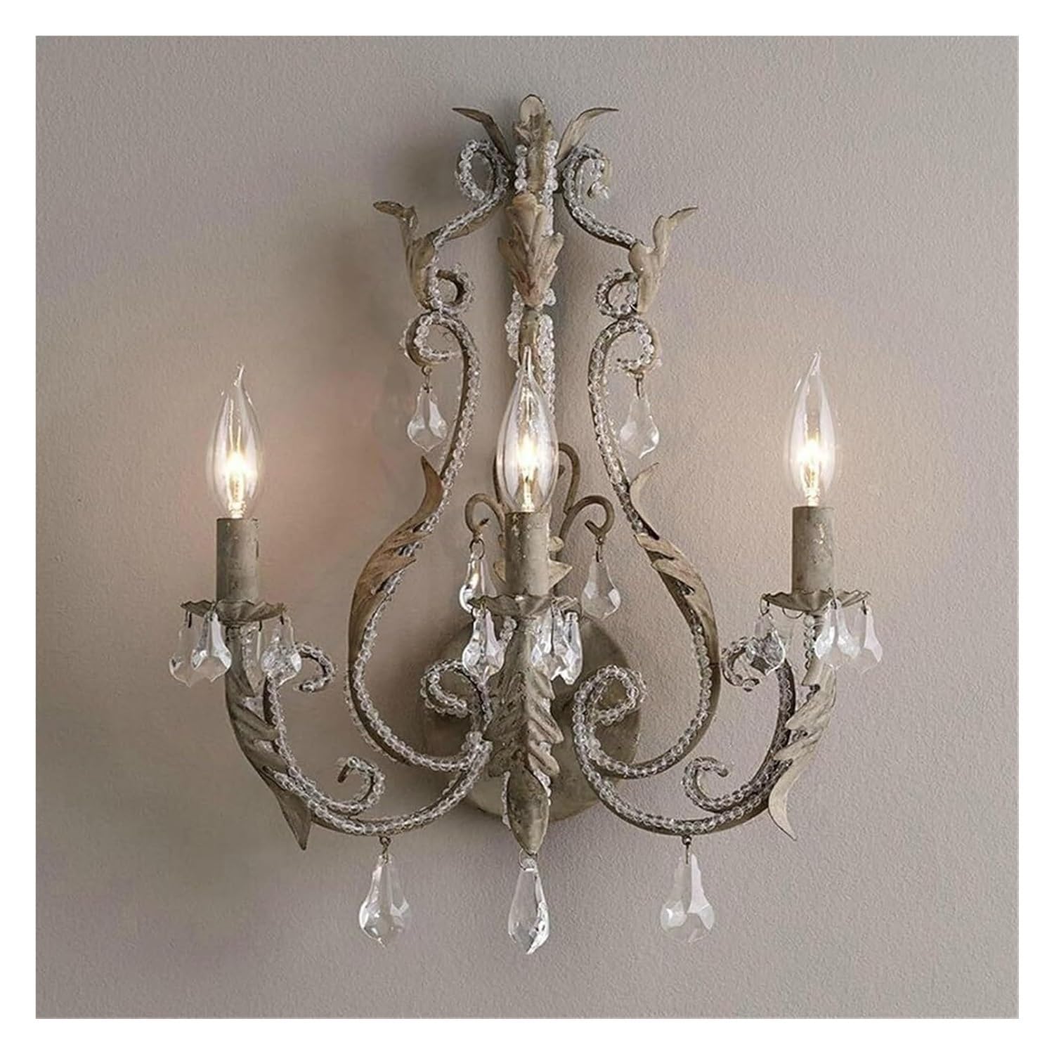 OZBMA Rustic Candelabra Wall Sconce 3-Light Vintage Crystal Light Retro Iron Lamp for Living Room Dining Bedroom Corridor