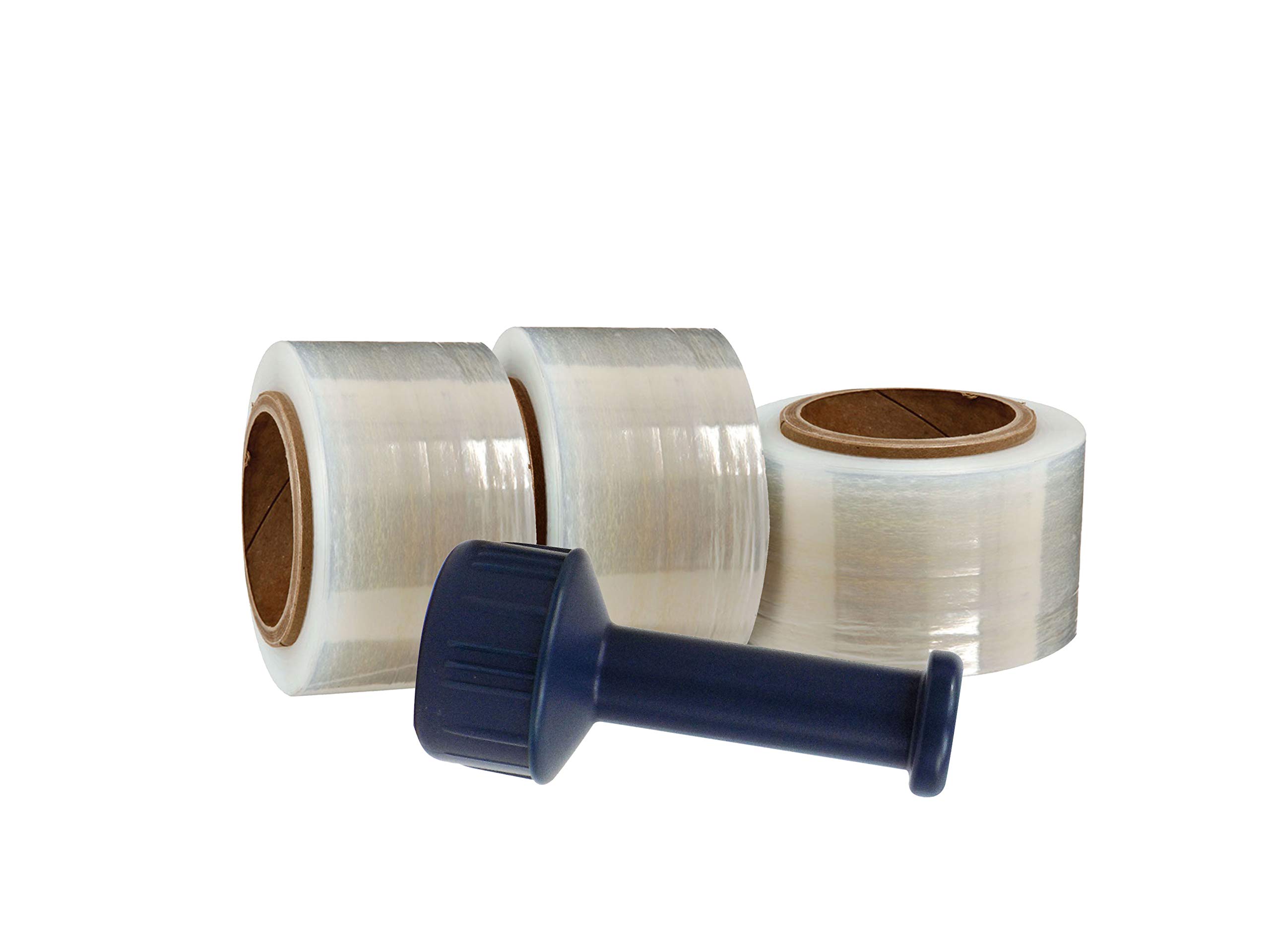 WOD SFCB80 Heavy Duty Hand Stretch Film Wrap 80 Gauge Thick with Dispenser - Clear Shrink Wrap Ideal for Moving, Packing, &amp; Palletizing Applications: 3" in. x 1000 Ft (3-Rolls)