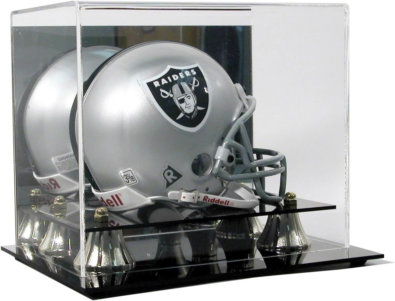 Deluxe Acrylic Mini Helmet Display Case w/Mirror Back & Gold Risers