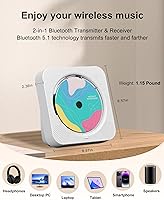 Vista 5 de Reproductor de CD portátil con Bluetooth Reproductores de CD de escritorio para el hogar con altavoces de sonido HiFi, Mini reproductor de CD lindo
