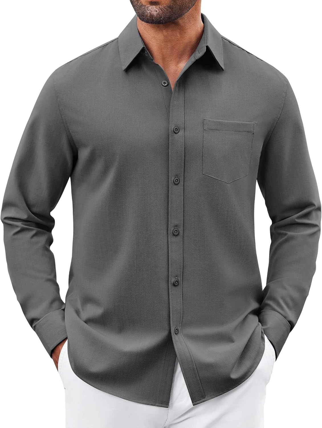 COOFANDY Mens Button Down Shirt Casual Untucked Shirts Long Sleeve Dress Shirt with Pocket