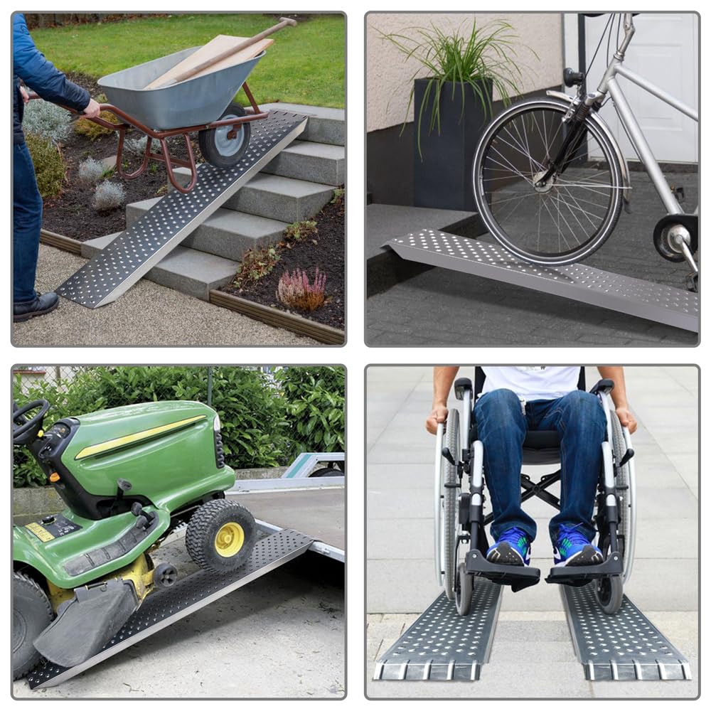 Vounot 2 x Rampe de Chargement 400kg Max Rampes Moto Tracteur Remorque Rampe d’accès 135cm x 23 x 5 cm Argent