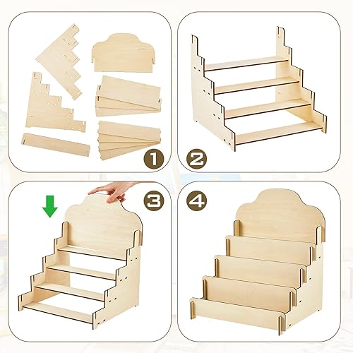 Miniatura 2 de Barydat Soporte de exhibición escalonada para tarjetas de felicitación de madera, estante de tarjetas de coleccionista, pantalla portátil de
