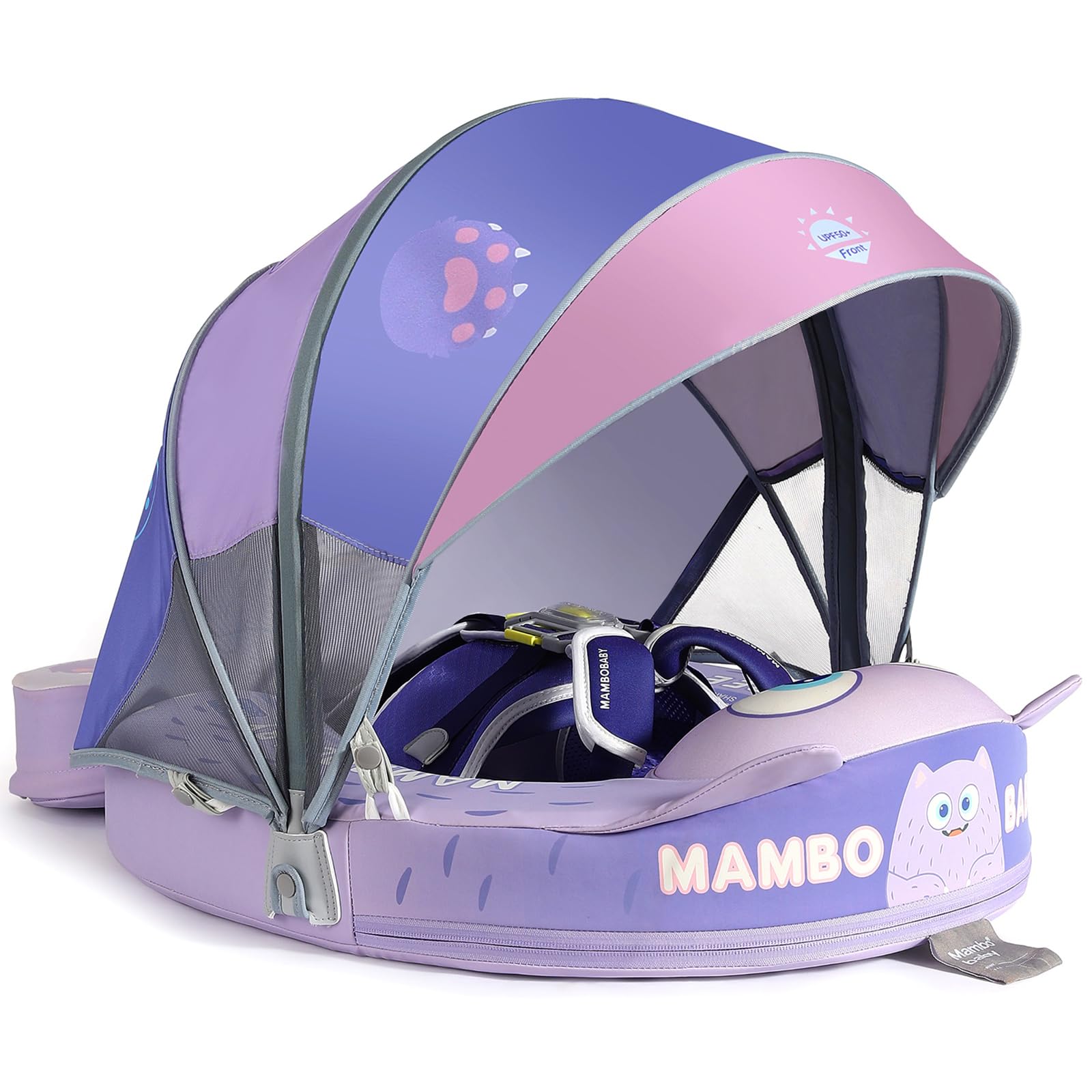 Mambobaby Float with Canopy and Tail New Upgraded Non-Inflatable Baby Pool Float Mambo Float Swim Trainer Solid Infant Swim Float Adjustable Pearl Foam Baby Swim Ring