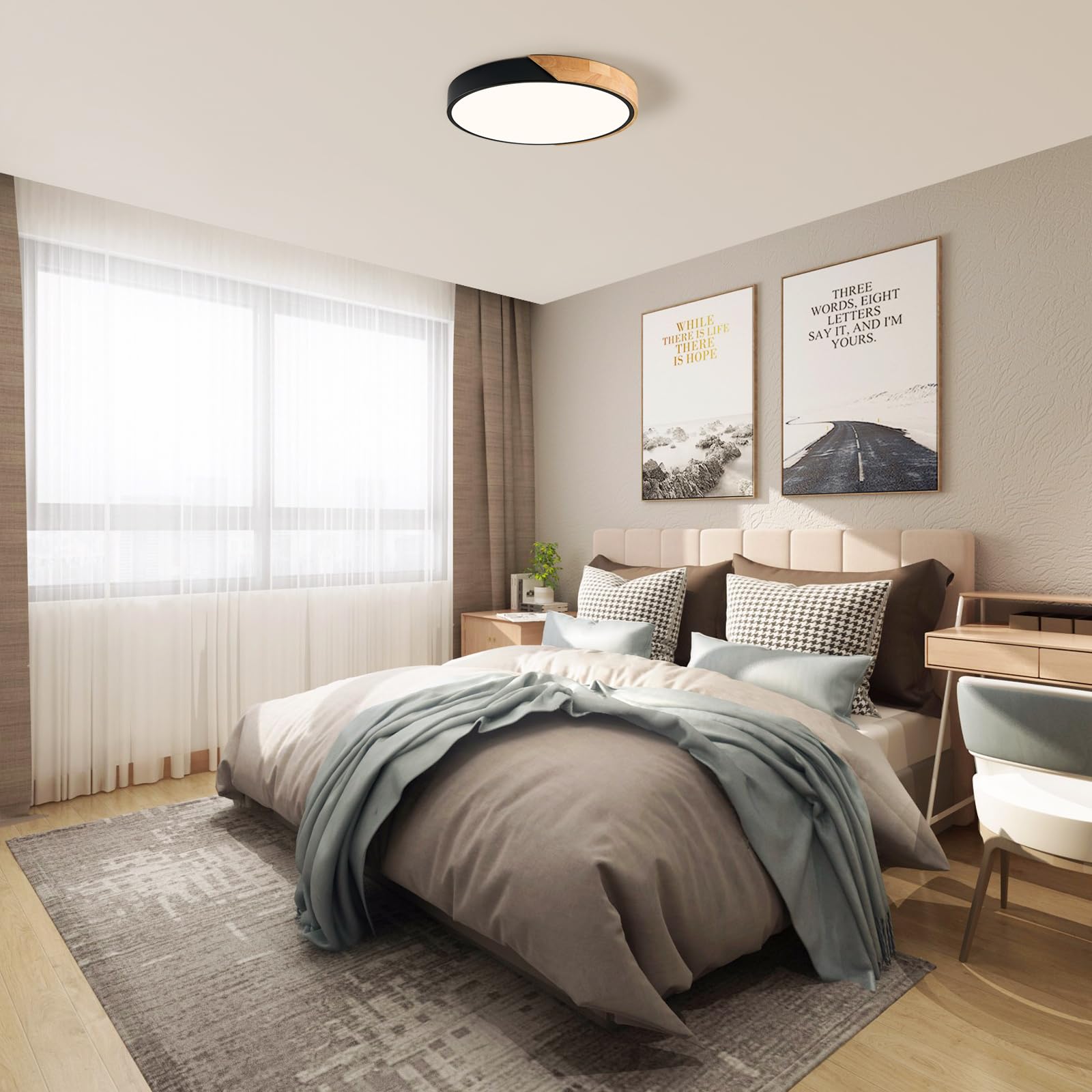LED Deckenleuchte,Deckenlampe 40cm Runde Holz,Moderne Lampe Schwarz Deckenlampe,36W 4000K deckenleuchten,für Wohnzimmer, Schlafzimmer, Büro,Küche,Flur, Kinderzimmer