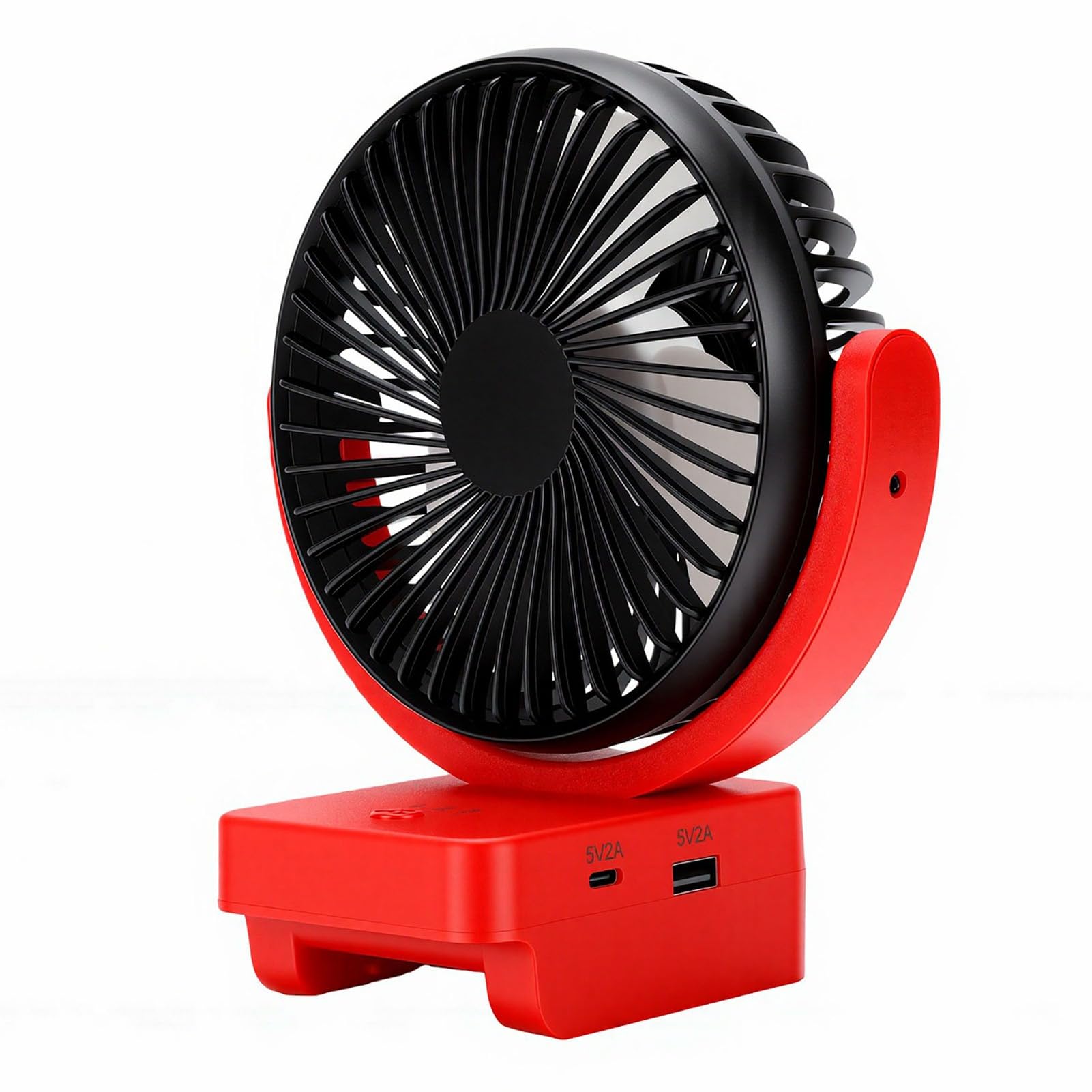 Eujgoov Kabelloser Tragbarer Ventilator mit USB-A- und Typ-C-Aufladung für Camping und Baustelle. Bürstenloser 18-V-Motorventilator mit 3 Geschwindigkeiten und 360-Grad-Drehung Im