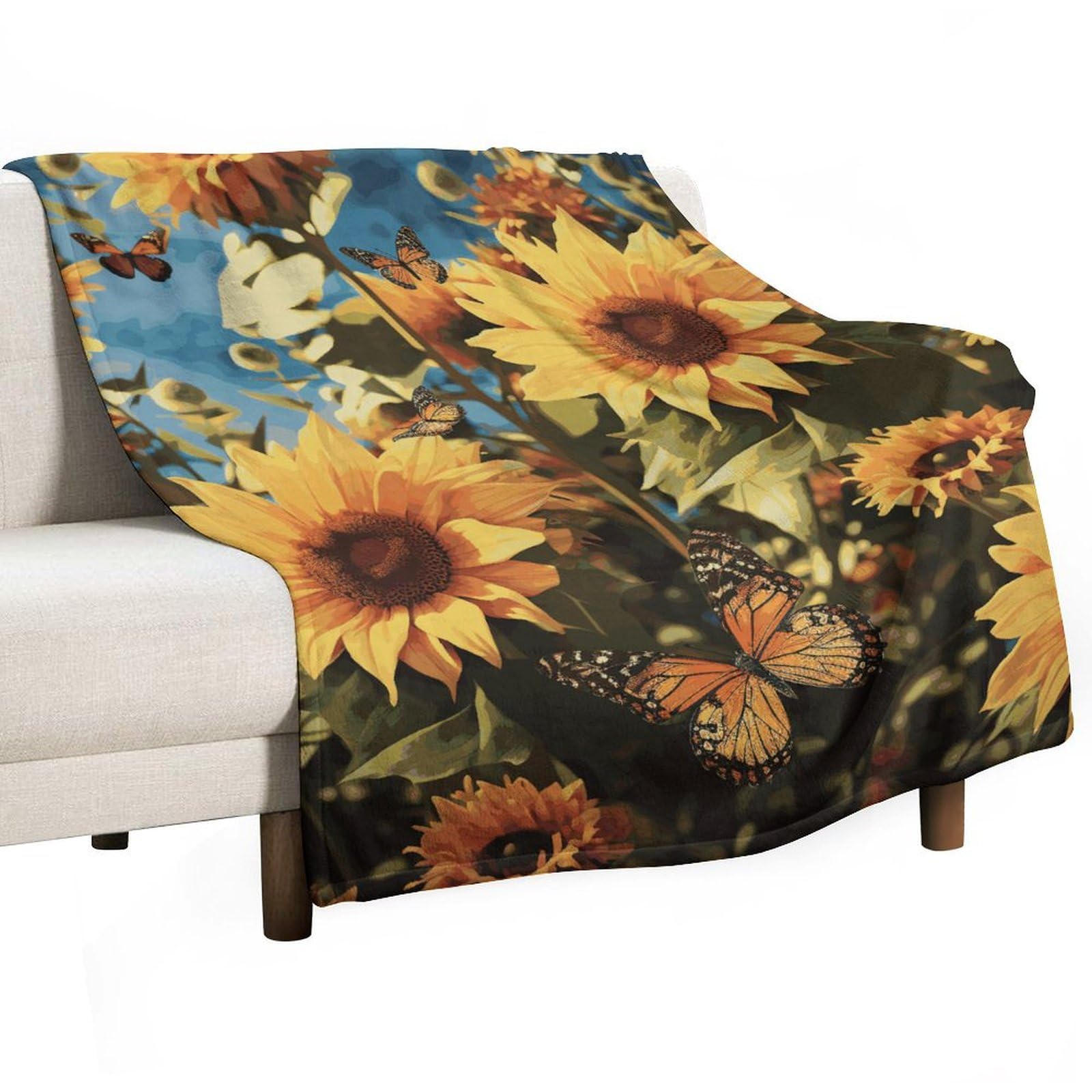 Couverture flanelle tournesol 140x178cm plaid léger lit canapé