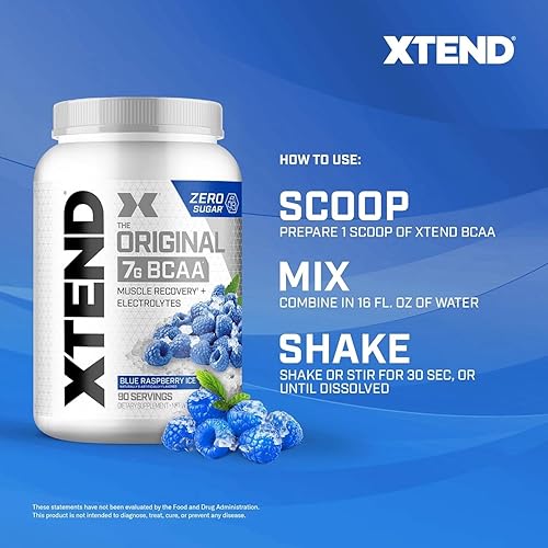 Miniatura 8 de XTEND Original Polvo de BCAA sabor Frambuesa azul, para bebida de recuperación muscular sin azúcar con aminoácidos, para después del entrenamiento,
