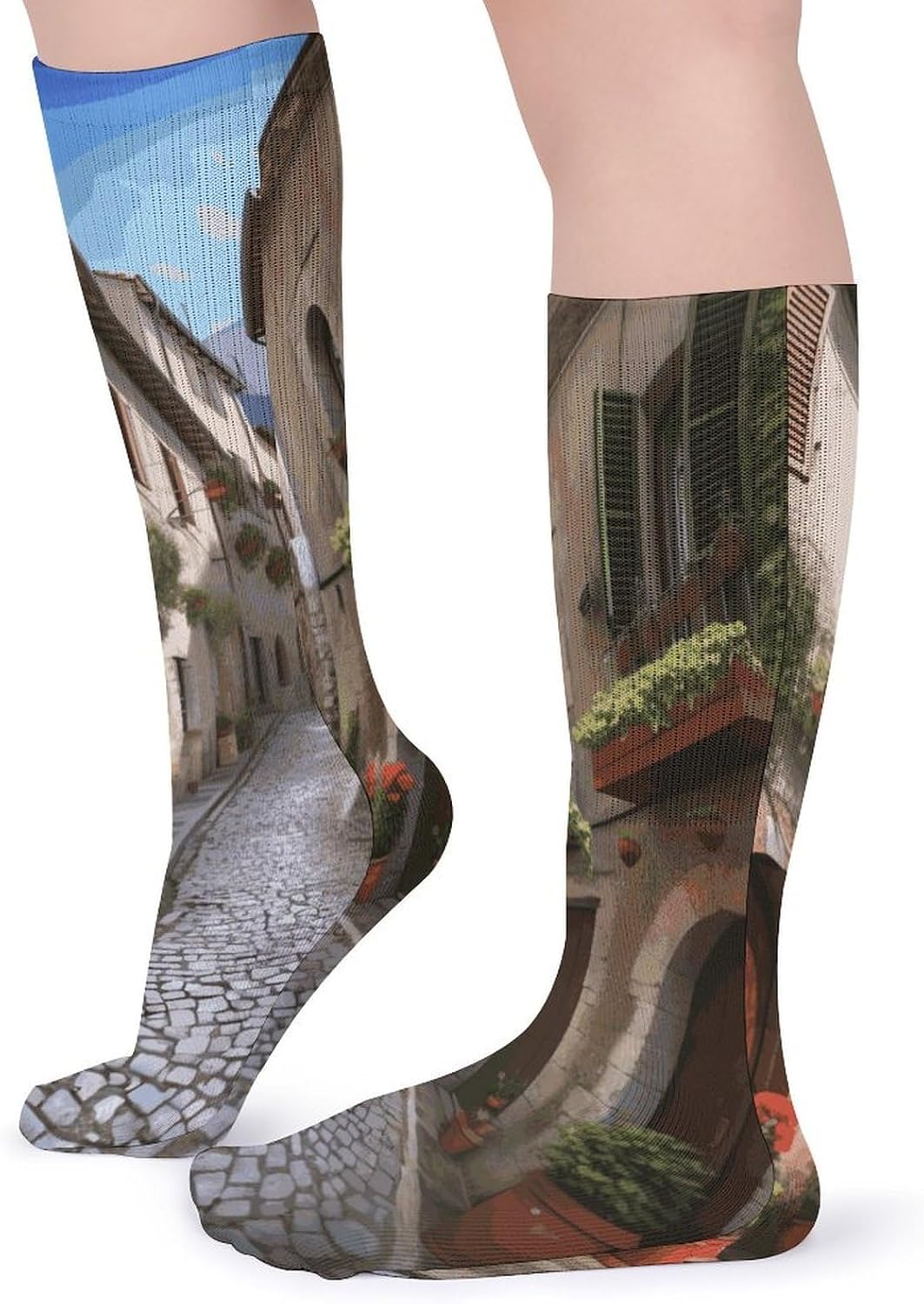 Italian Town Street Crew Socks Cozy Casual Calf Socks Lightweight Long Work Sock Breathable Athletic Sock for Hiking Sports Running 5 Pairs