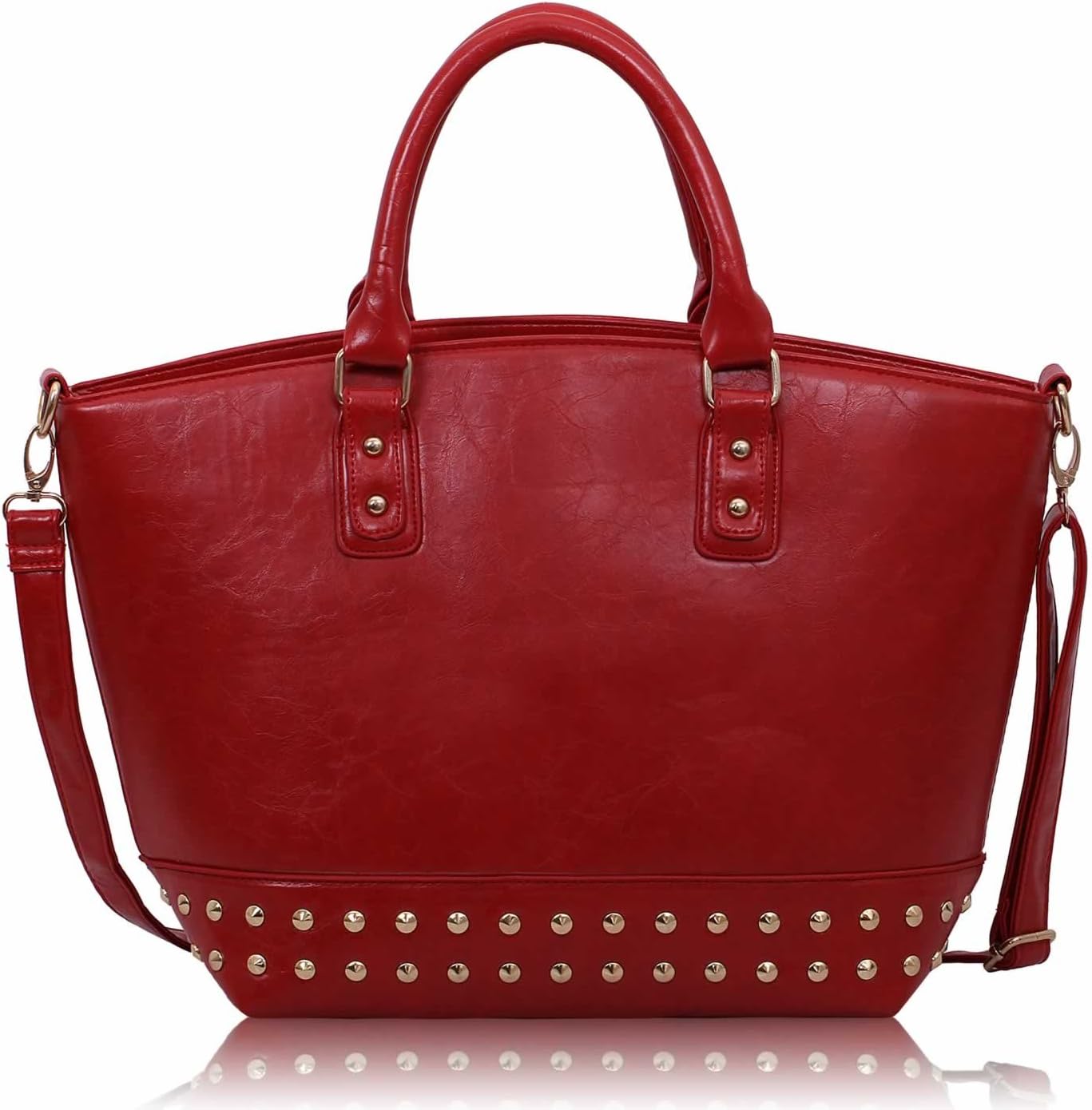 UKFS Studded Base Holly Tote Bag / Designer Vintage Ladies Celebrity Handbag / Shopper (Red)