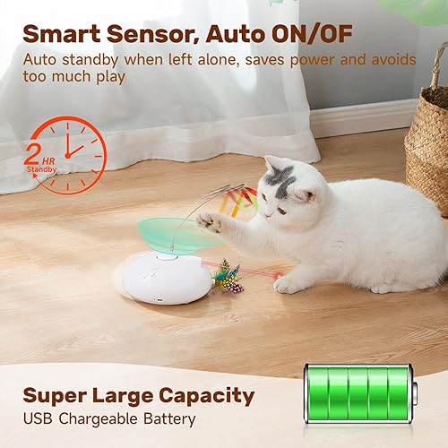 Miniatura 6 de Potaroma Juguetes láser para gatos eléctricos que corren interactivos, mariposa aleteante, juguete recargable automático 4 en 1, pluma de color,