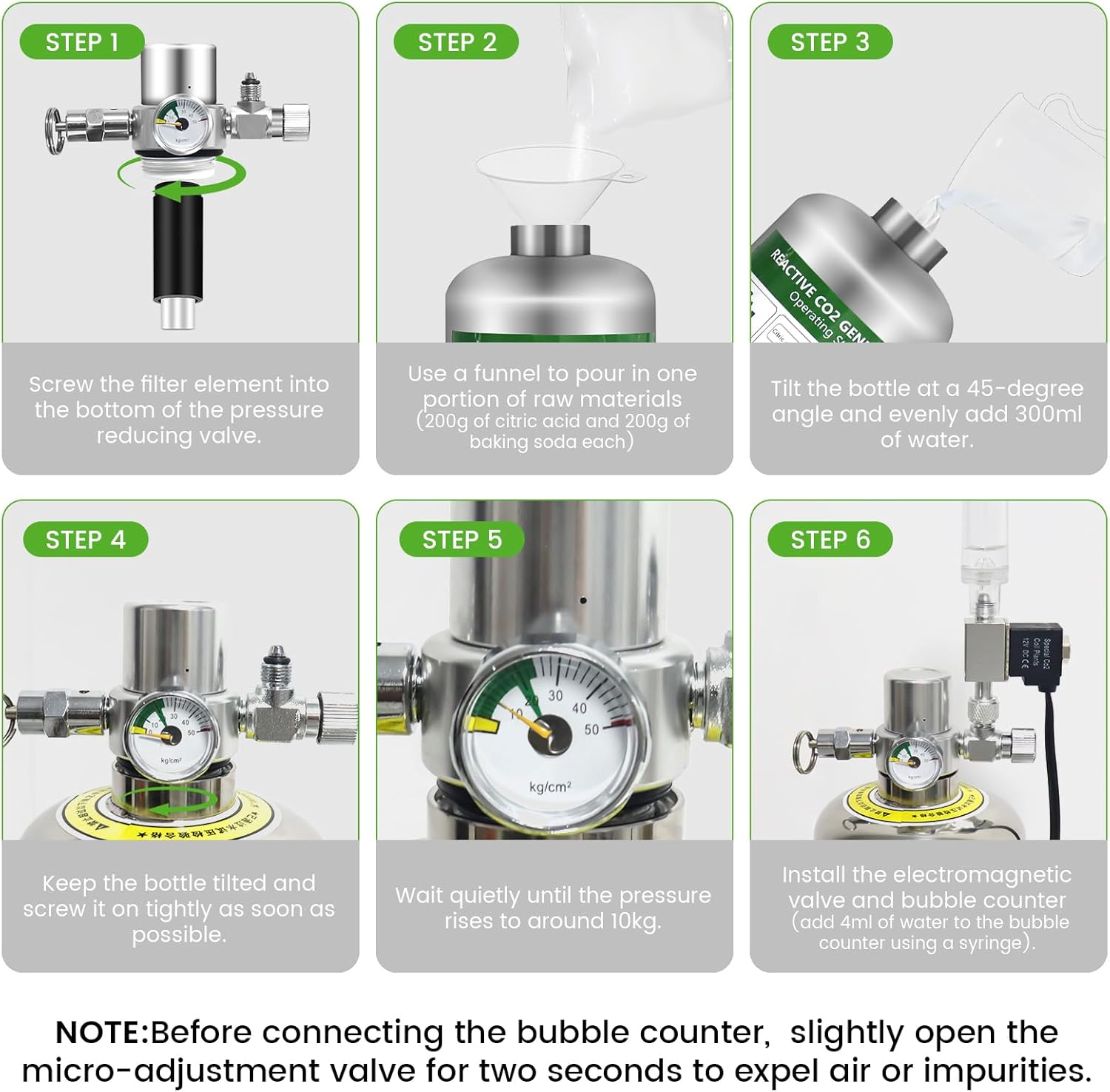 Aquarium Co2 System 2L with Double Switch Solenoid Valve, Co2 for Aquarium Plants with Adjustable Bubble Counter