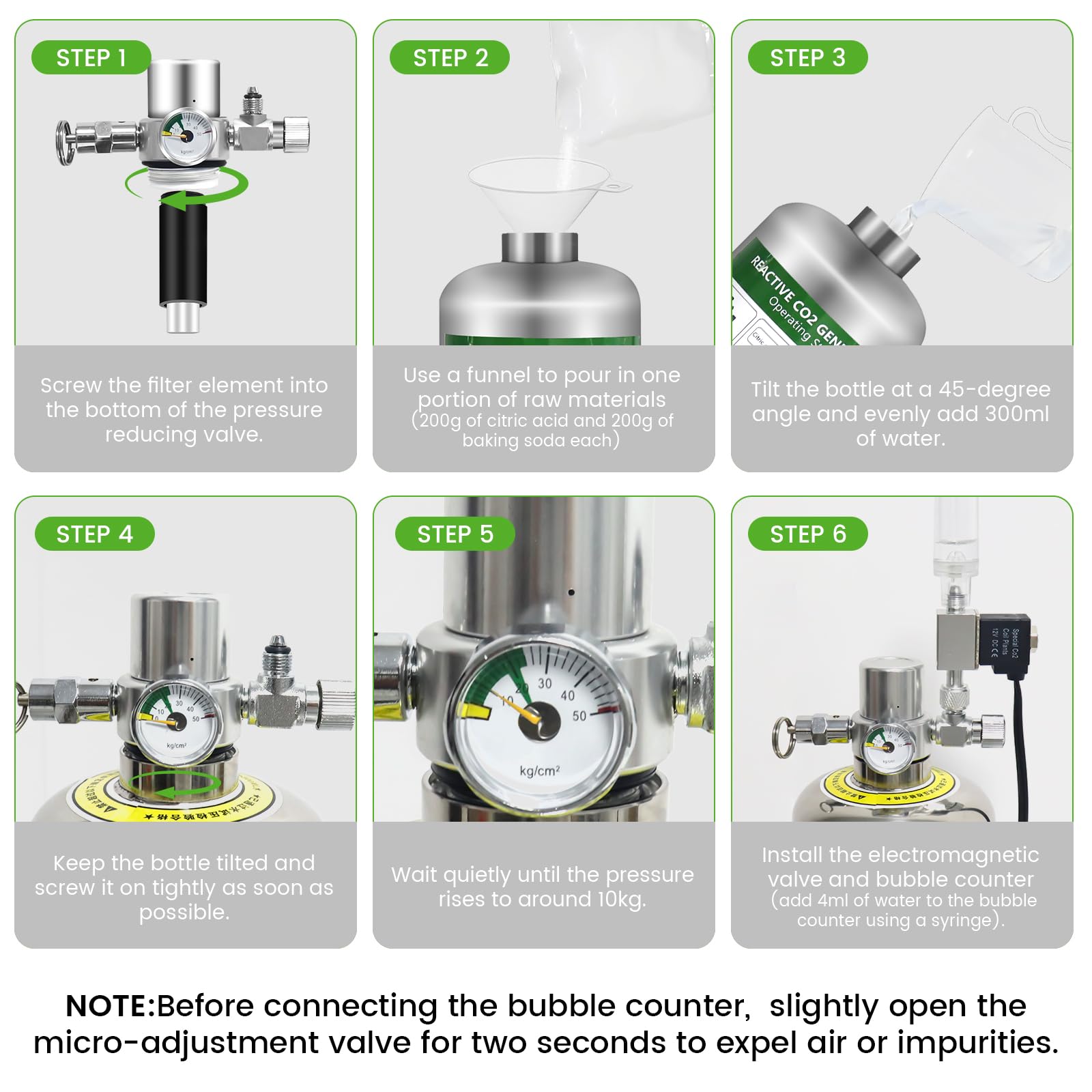 Sistema de CO2 de 2 L con válvula solenoide de doble interruptor, kit de acuario de CO2 para plantas con contador de burbujas ajustable