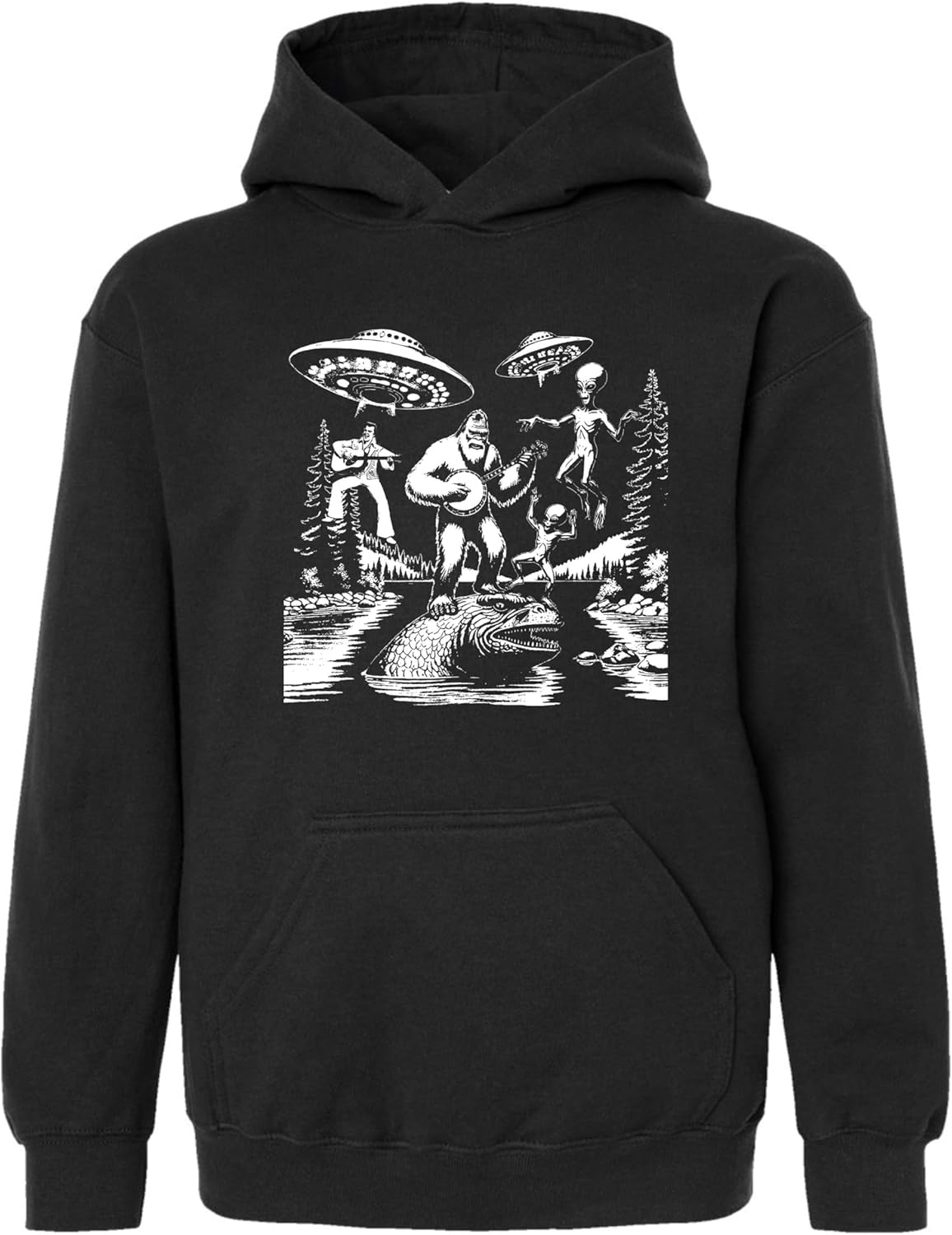 Go All Out Bigfoot Elvis Loch Ness Monster Alien UFO Jam Session Mens Women Youth Sweatshirt Hoodie