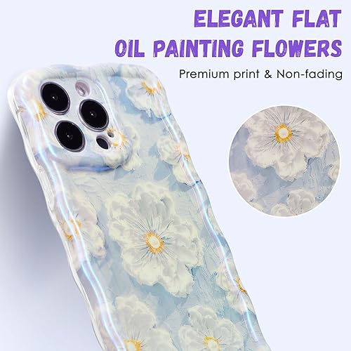 Miniatura 9 de QLTYPRI Funda para iPhone 13 Pro Max, colorida pintura al óleo retro con patrón de flores, lindo marco de onda rizada, exquisita funda para teléfono