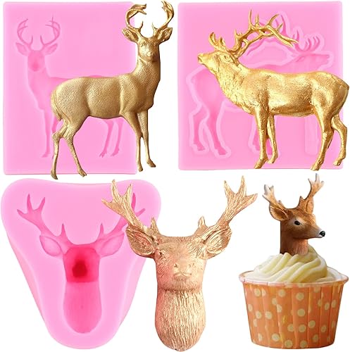 Molde de silicona para ciervos de Navidad, moldes de fondant 3D, molde de alce para decoración de pasteles de Navidad, decoración de cupcakes,
