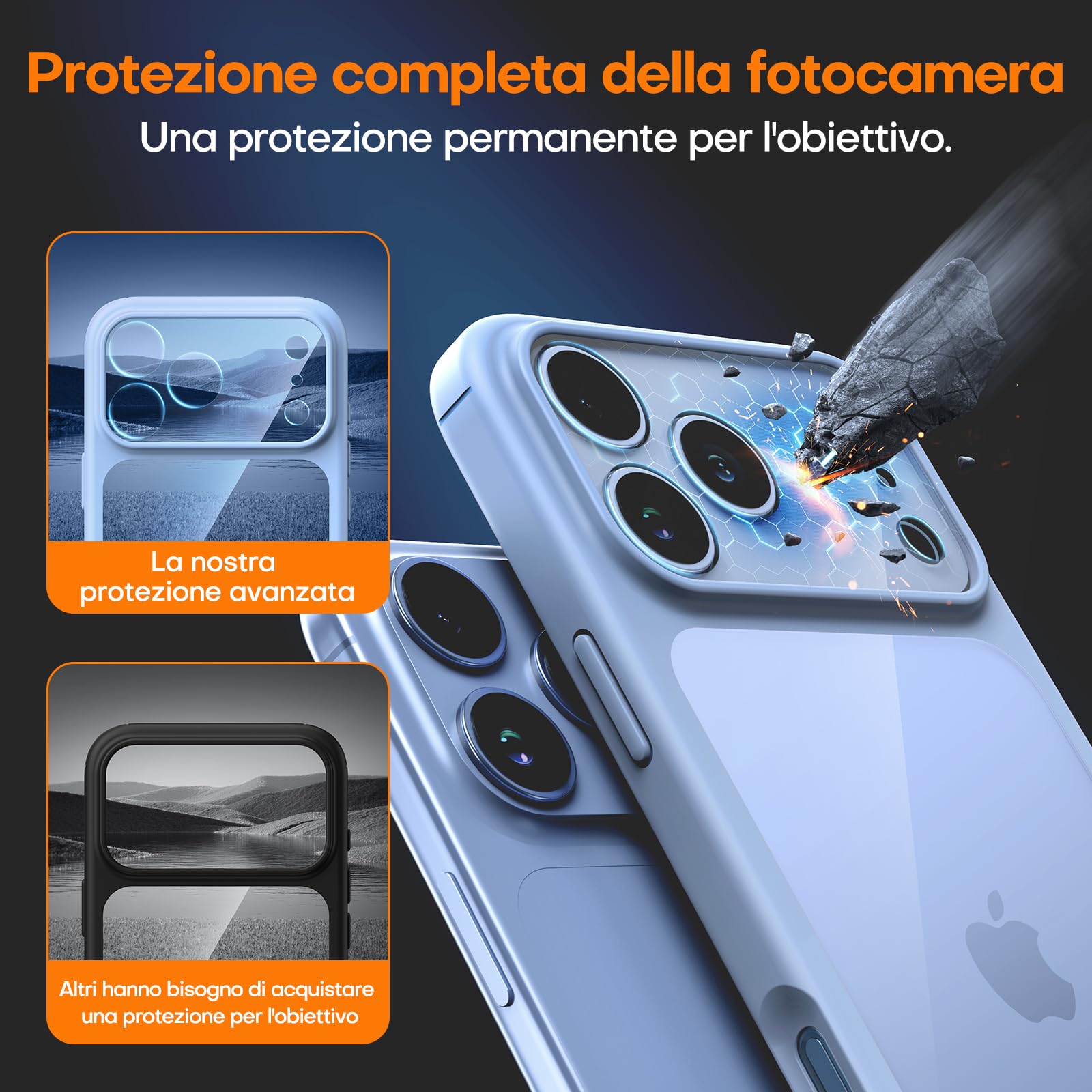 TAURI Cover per iPhone 17 Pro con Pellicola in Vetro Temperato,Protezione Completa della Fotocamera,Trasparente Custodia per Sottile Anticaduta - Blu Stellare