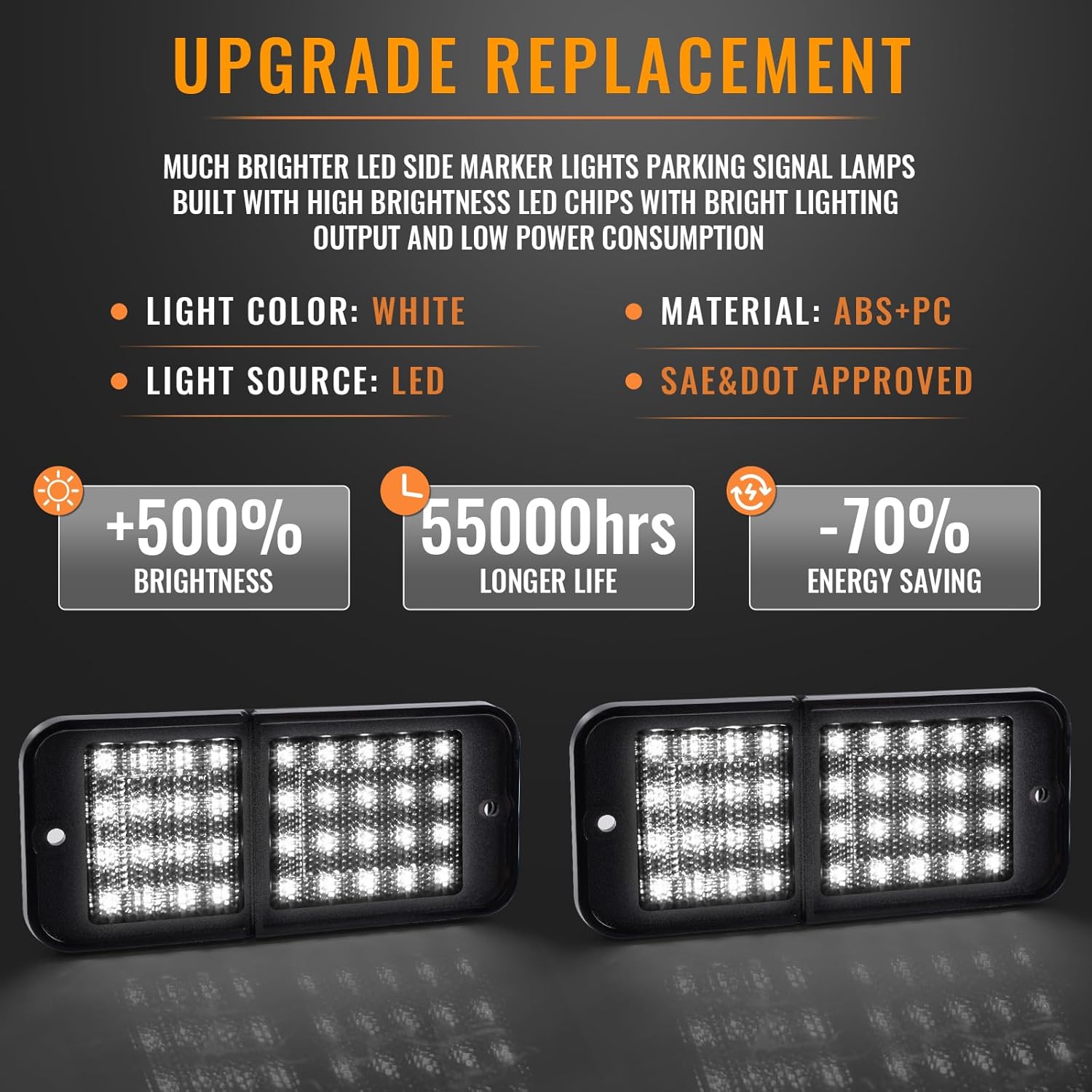 Gempro White LED Side Marker Lights for 1968-1972 Chevy C10 & GMC Pickup Trucks C15 C25 C35 Front Rear Bumper Marker Lamps 4PCS, Smoked Len