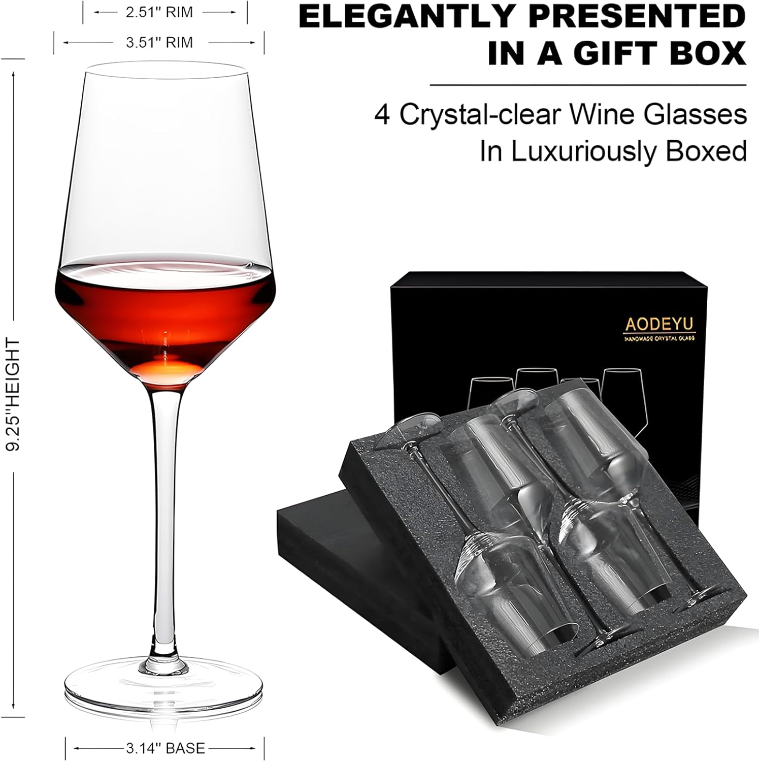 Hand Blown Red Wine Glasses Set of 4 – Premium Crystal Wine Glasses With Long Stem 14 oz – Daily Use, Unique Wedding Anniversary or Birthday Gift – Ideal for Restaurants, Home Bar - Image 3