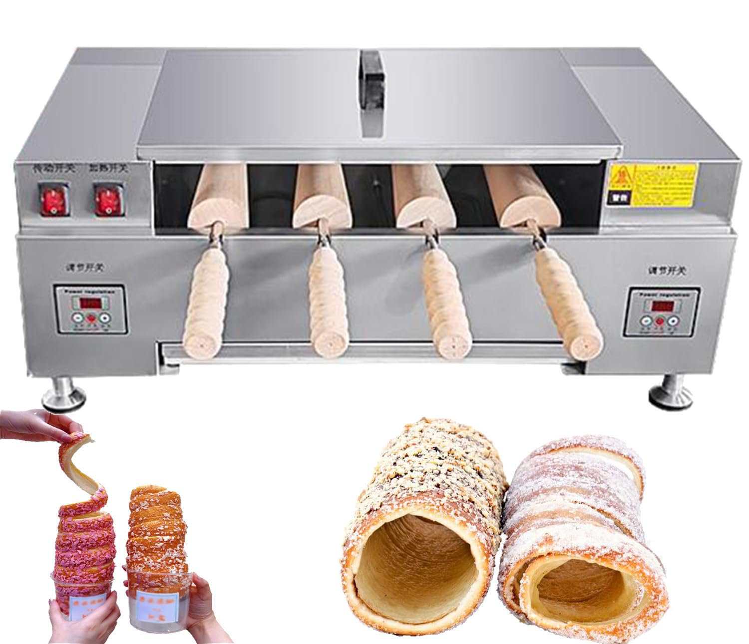 ZHJOPP Electric Chimney Cake Oven Maker for Bread Roll & Ice Cream Cone, 3000W Toast Oven, Chimney Waffle Maker (Digital)