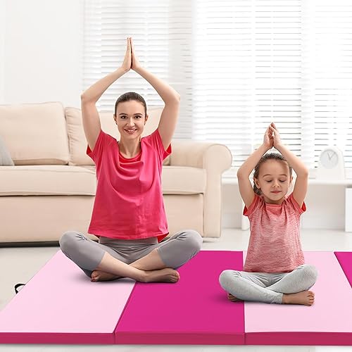 Vista 95 de Giantex 4'x10'x 2" Gymnastics Mat, 4-Panel Folding Aerobics Exercise Mat w/Hook & Loop Fastener, Carrying Handle, Portable Tumbling Mat for