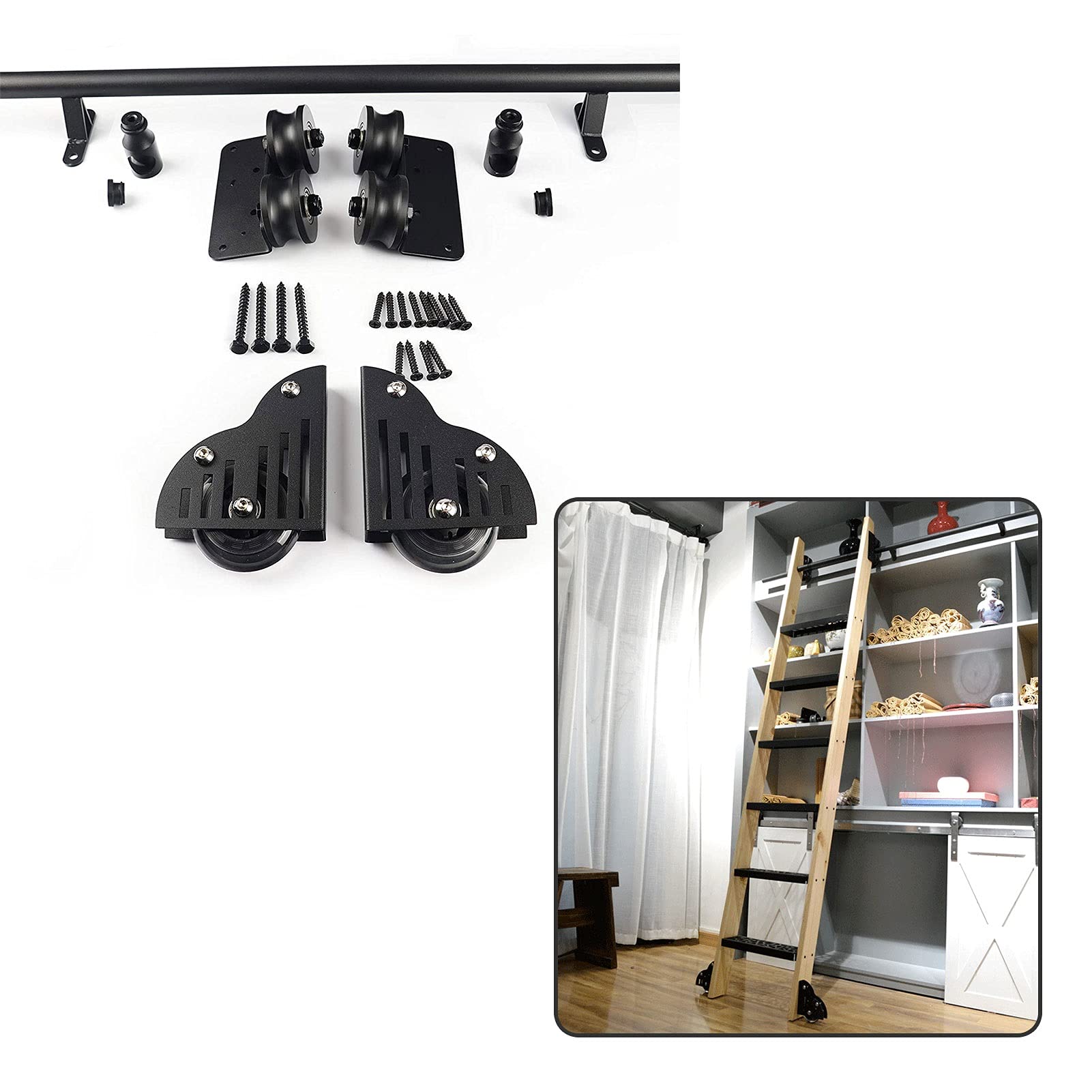 Kit de porte de grange coulissante avec quincaillerie pour échelle de meuble haut et dressing
