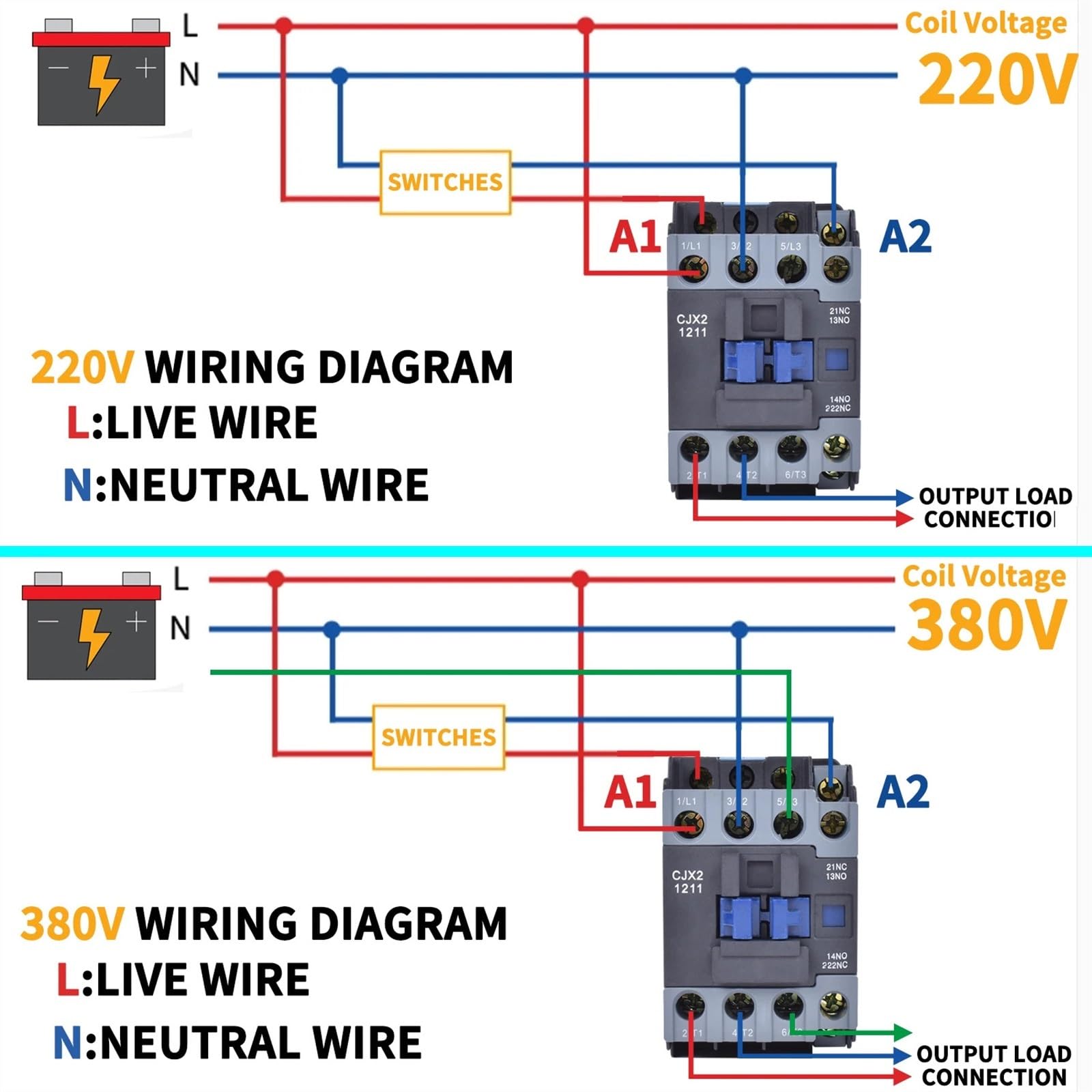 CJX2-4011 AC 220v 380v contactor 6511 5011 8011 9511 40A 3P + 1NO y 1NC Instalación en riel lc1d 1 normalmente abierto 1 normalmente cerrado(380V,CJX2-6511)