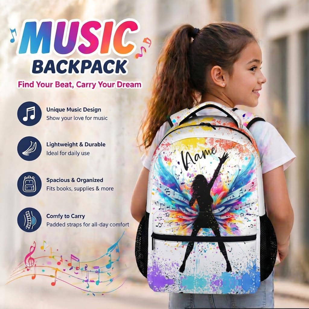 Girls Backpack, Personalized Singer Backpacks for School Travel, Aesthetic Custom 17 Inch Large Capacity Bookbag for Preschool Kindergarten Elementary Middle