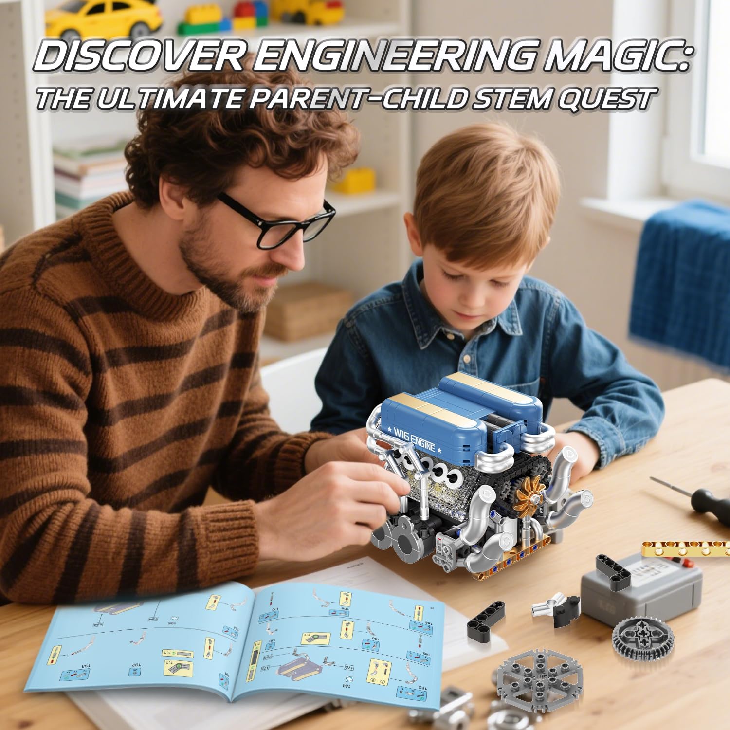W16 Engine Building Kit (Twin V8 Design), 751 PCS to Build Your Own W16 Engine Model Kit for Kids Boys, Compatible with Lego Engine Sets for Boys 8-14, STEM Building Blocks Toys for Kids Adult
