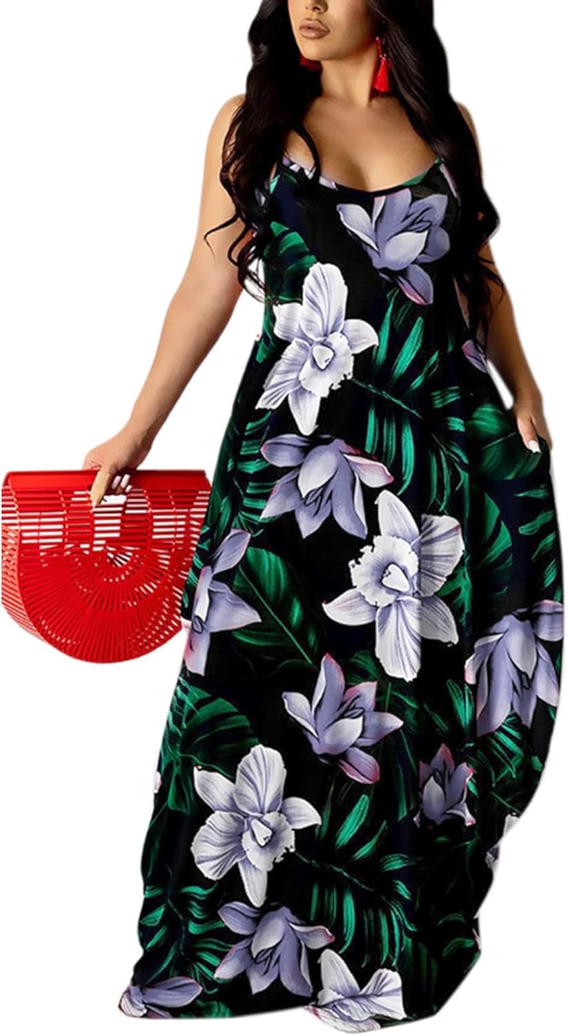 UOUA Hawaiian Dresses Women Plus Size Luau Party Sundress Summer Maxi Tropical Boho Beach Dress