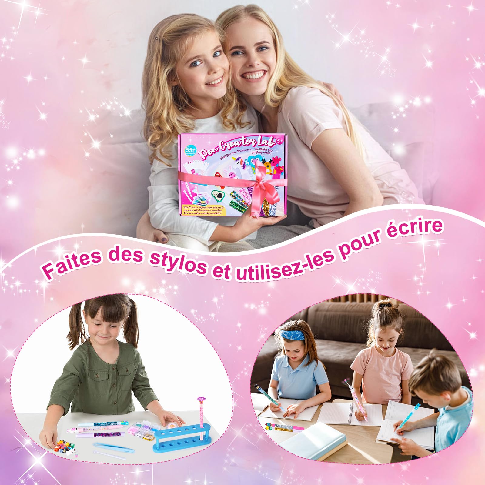 Kazzley Fabrique a Stylo, Kit de Creation Stylo avec 55+ Accessoires, Kit Loisir Creatif Enfant, idée Cadeau Fille 4 6 8 Ans, Activité Manuelle Enfants 5 7 9 10 Ans, Cadeau Anniversaire Fille Garcon