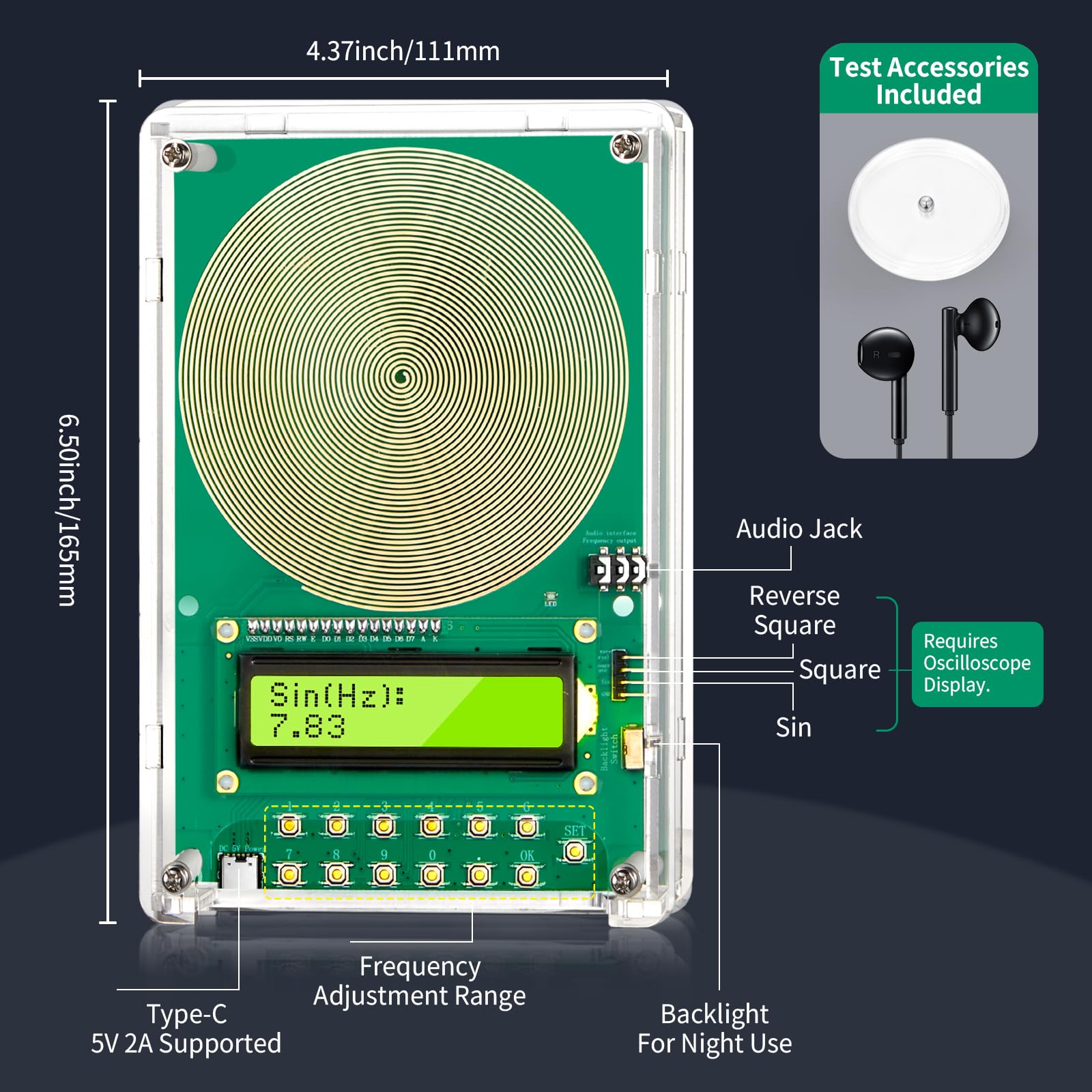 Generador de frecuencia Schumán 7,83 Hz ajustable 0,1 Hz-200 kHz, con pantalla y puerto USB, dispositivo de generador de frecuencia para ayudar a dormir, portátil para casa, oficina, como regalo de