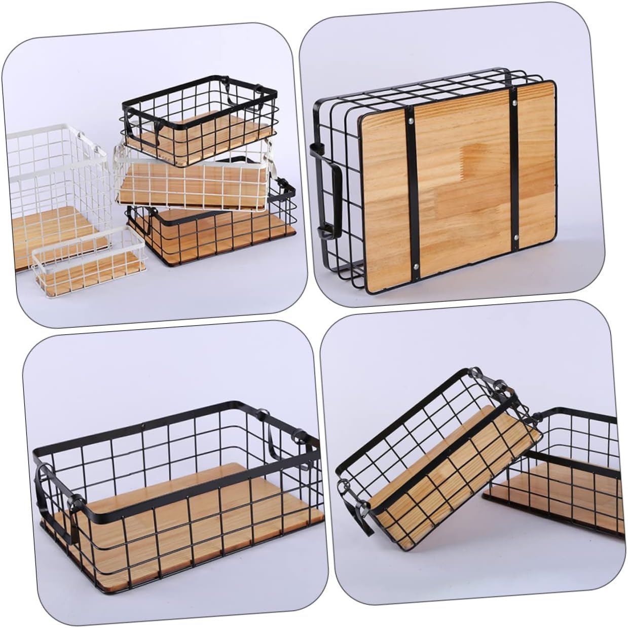 Zerodeko Black Rectangular Storage Basket with Wire Base and Bottom Multipurpose Kitchen Organizer for Fruits Snacks and Household Items Lightweight