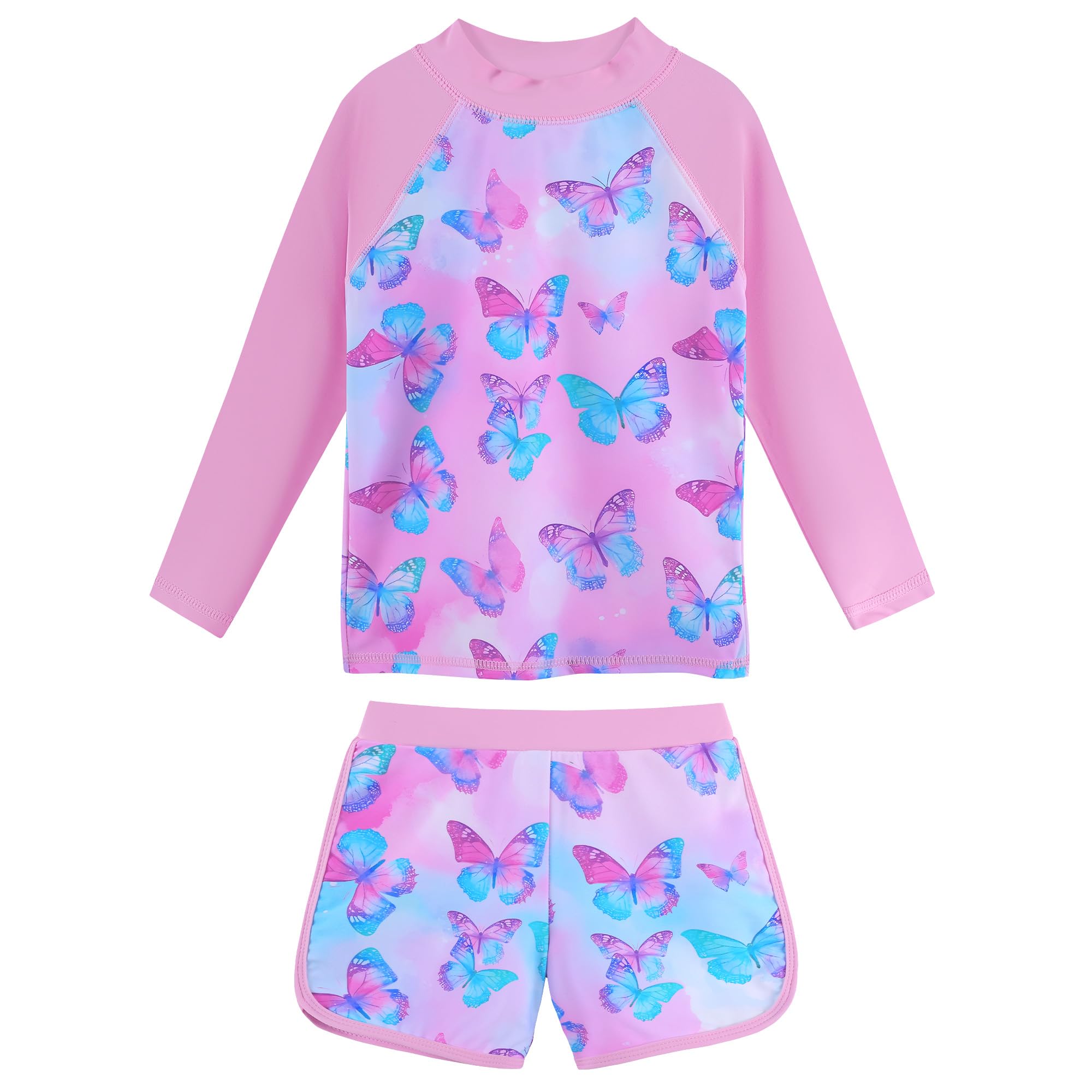 Girls Two Pieces Rash Guard Swimsuit Long Sleeve Tankini for 3-13 Years