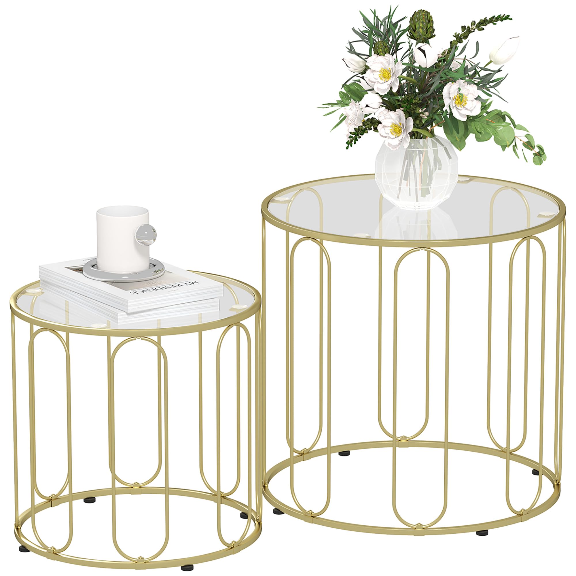 Homcom Coffee Table Set Of 2Nest Of Tables With Metal FrameGold Tone from B&Q