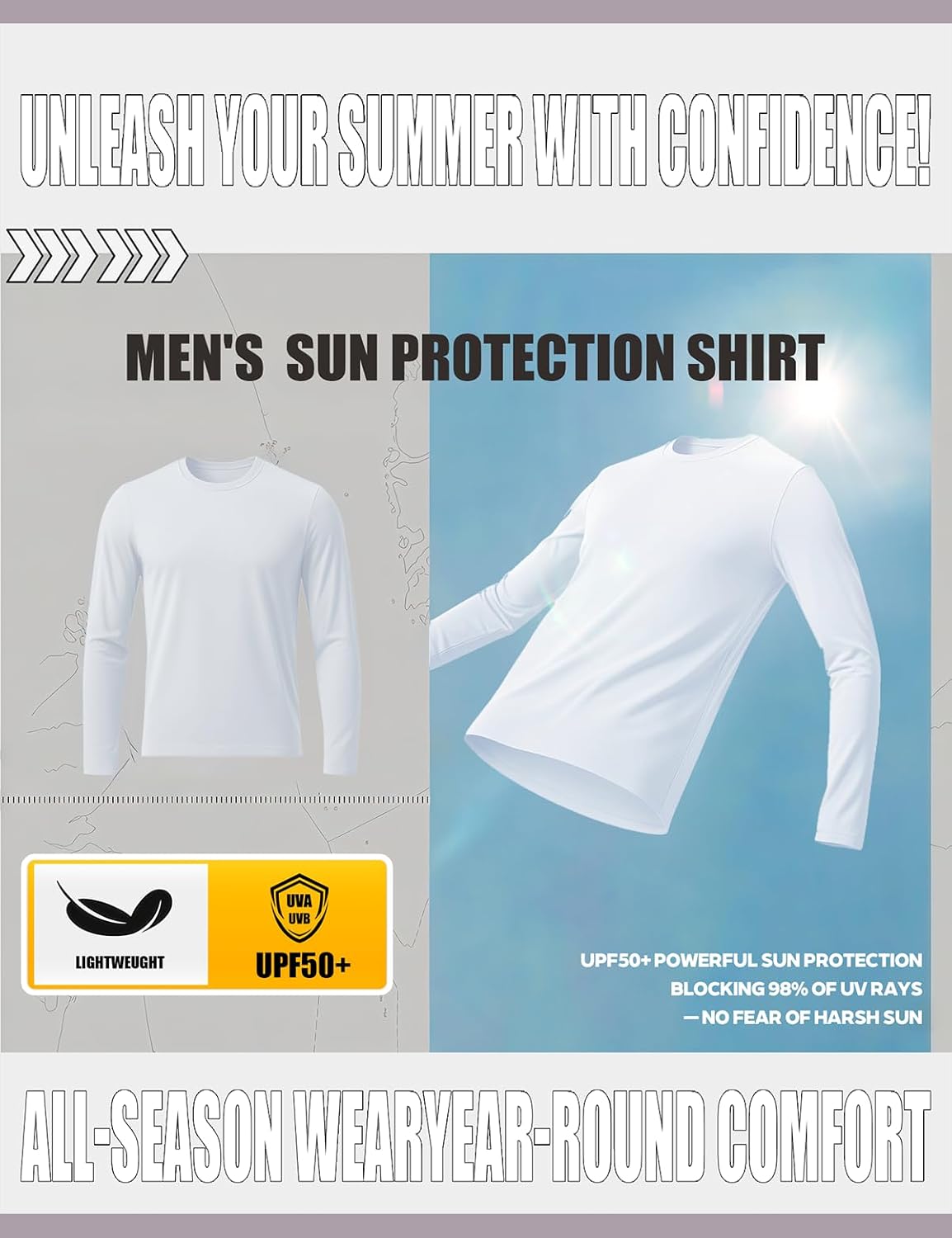 Long Sleeve Rash Guard for Men: Dri Fit Sun Protection UPF 50+ Uv Cooling Moisture Wicking T-Shirt for Workout - Image 4