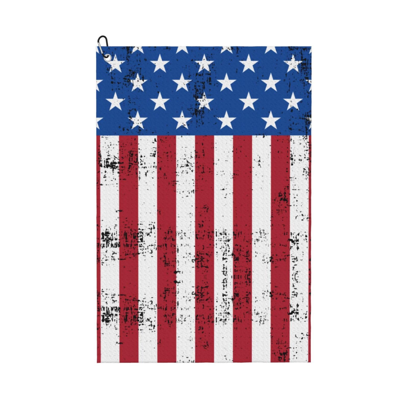 peiyeety Retro American Flag Microfiber Golf Towel with Carabiner Clip, 16x24 Inch Absorbent Waffle Weave Towel for Golf Bags