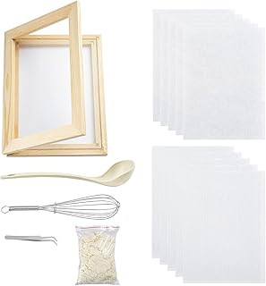 WANDIC Paper Making Kit, Handmade Wooden Paper Making Mould with Spoon & Replace Mesh Cloth & Dewatered Pulp, Frame Paper ...