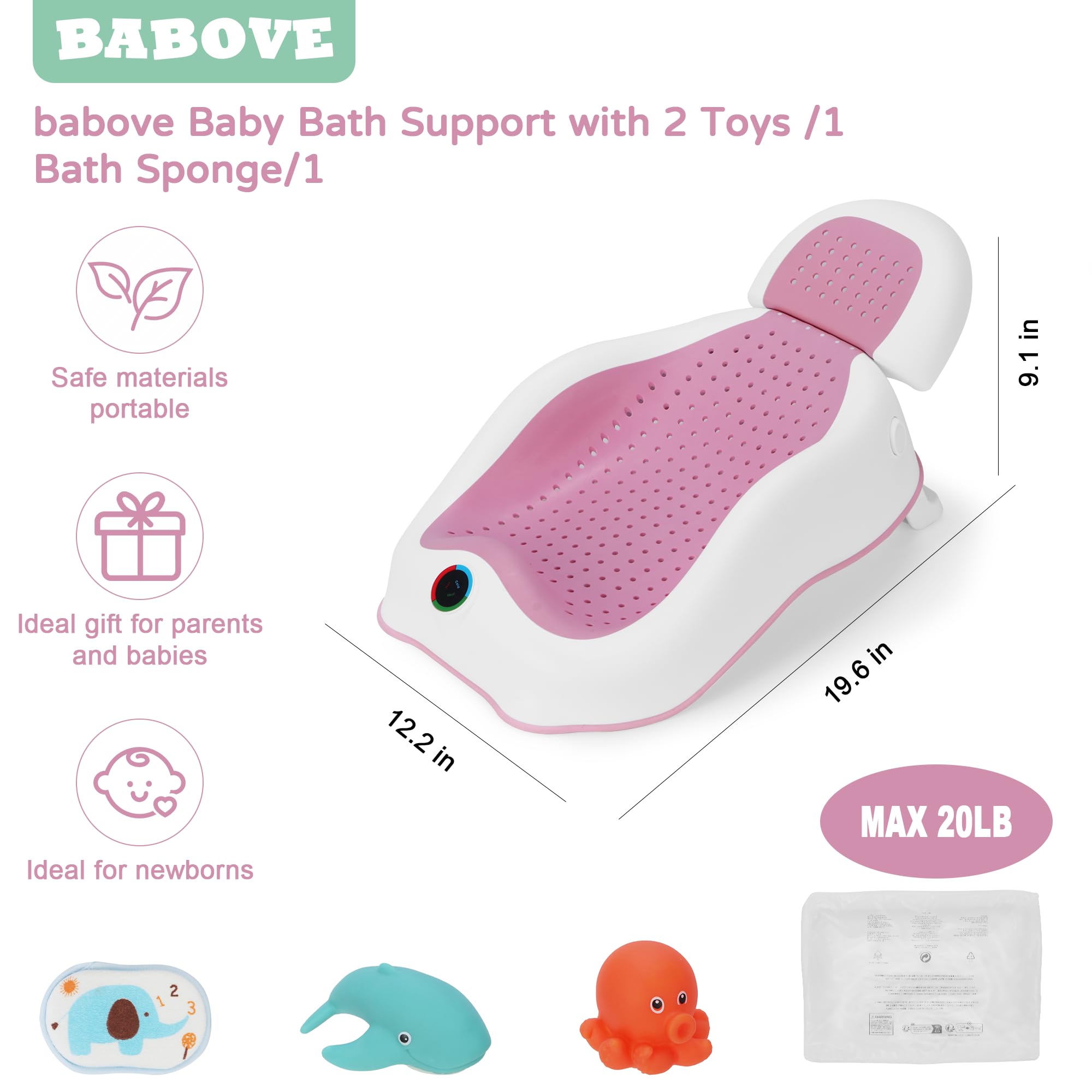 babove Soporte de baño para bebé | Bañera recién nacida, diseñada ergonómicamente con termómetro, bañera plegable para bebé, bañeras de bebé para bañeras de bebé esenciales para recién nacidos (rosa)