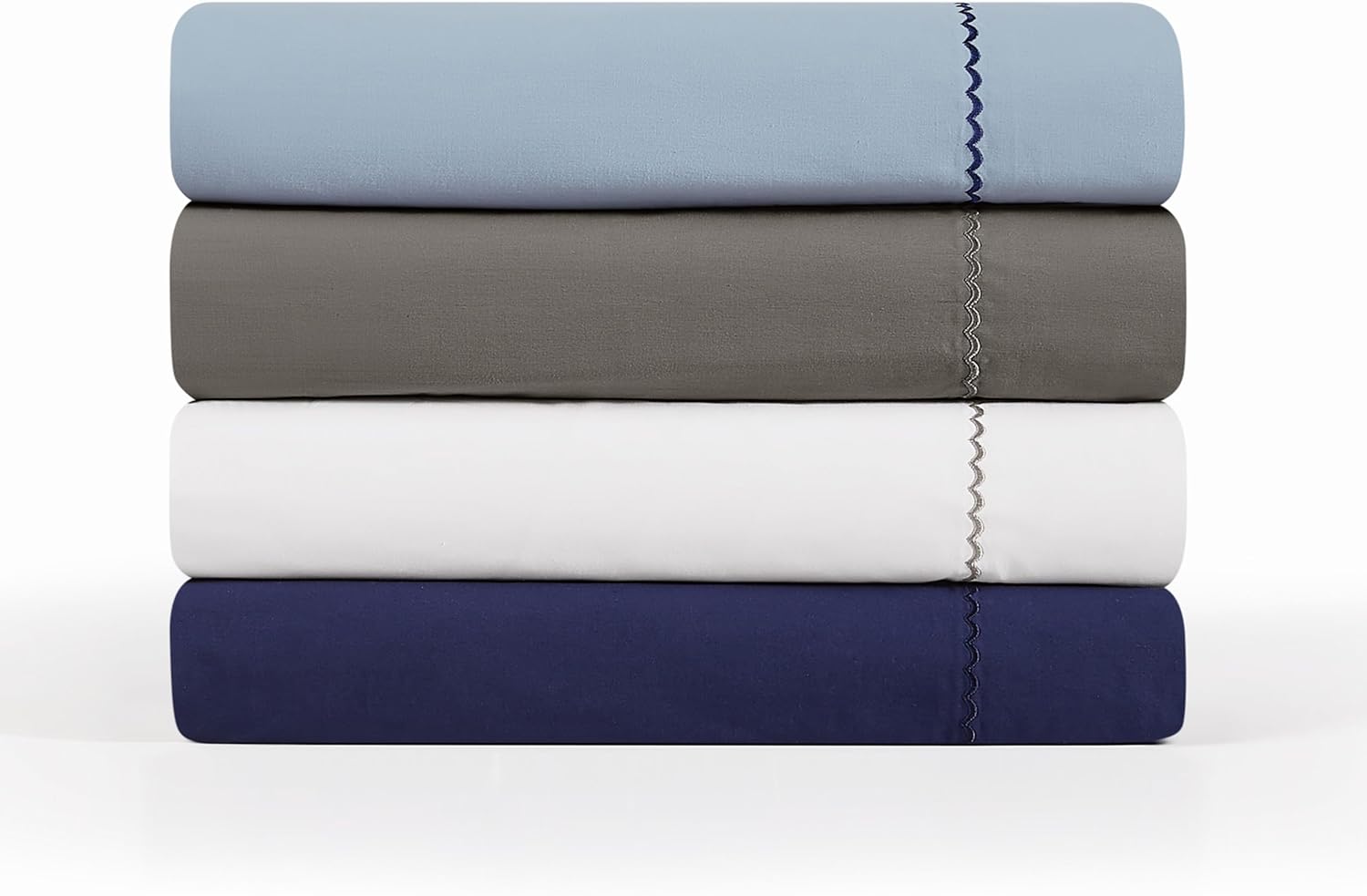 Solid Percale Light Blue 4 Piece Queen Sheet Set, Solid Color Themed, Embroidered Hem, Oeko-TEX Certified Confidence