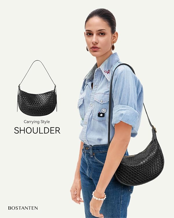 BOSTANTEN Purses for Women Crescent Crossbody Bag Vegan Leather Shoulder Hobo Handbag Adjustable Strap, Small Black by BOSTANTEN - Used condition - Image 3